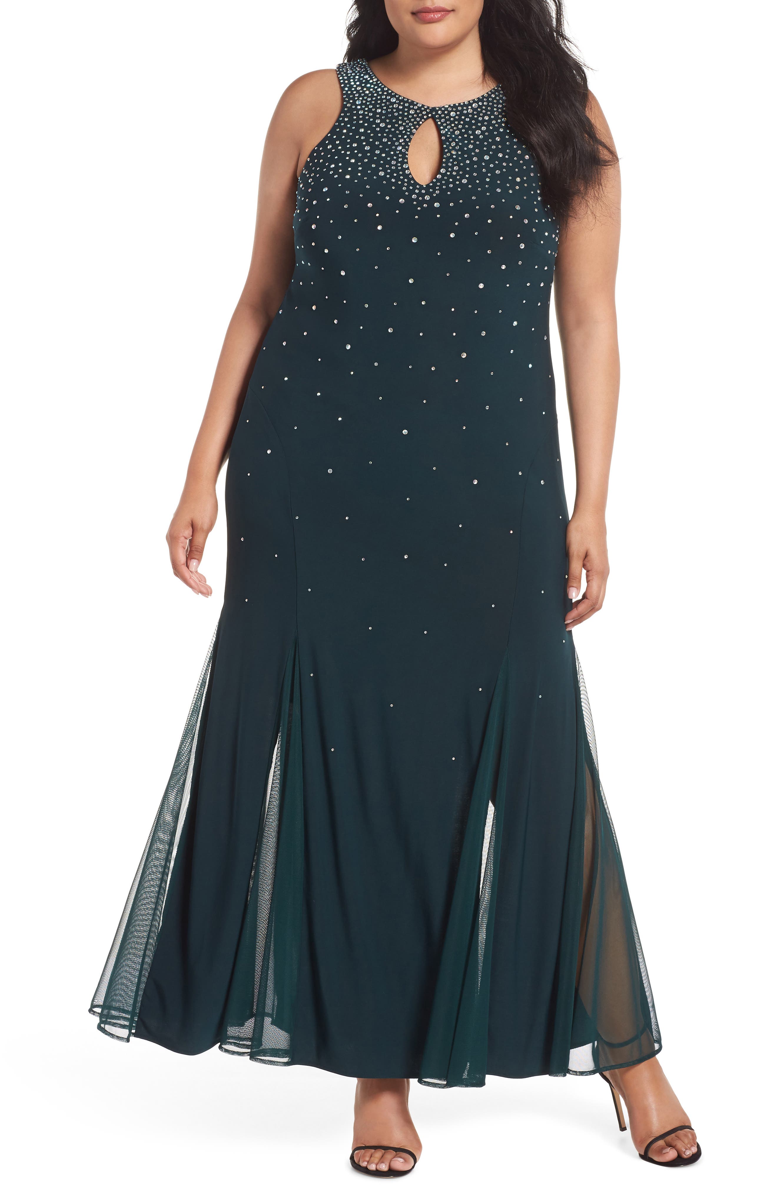 Plus Size Morgan & Co. Rhinestone Trumpet Gown, Green