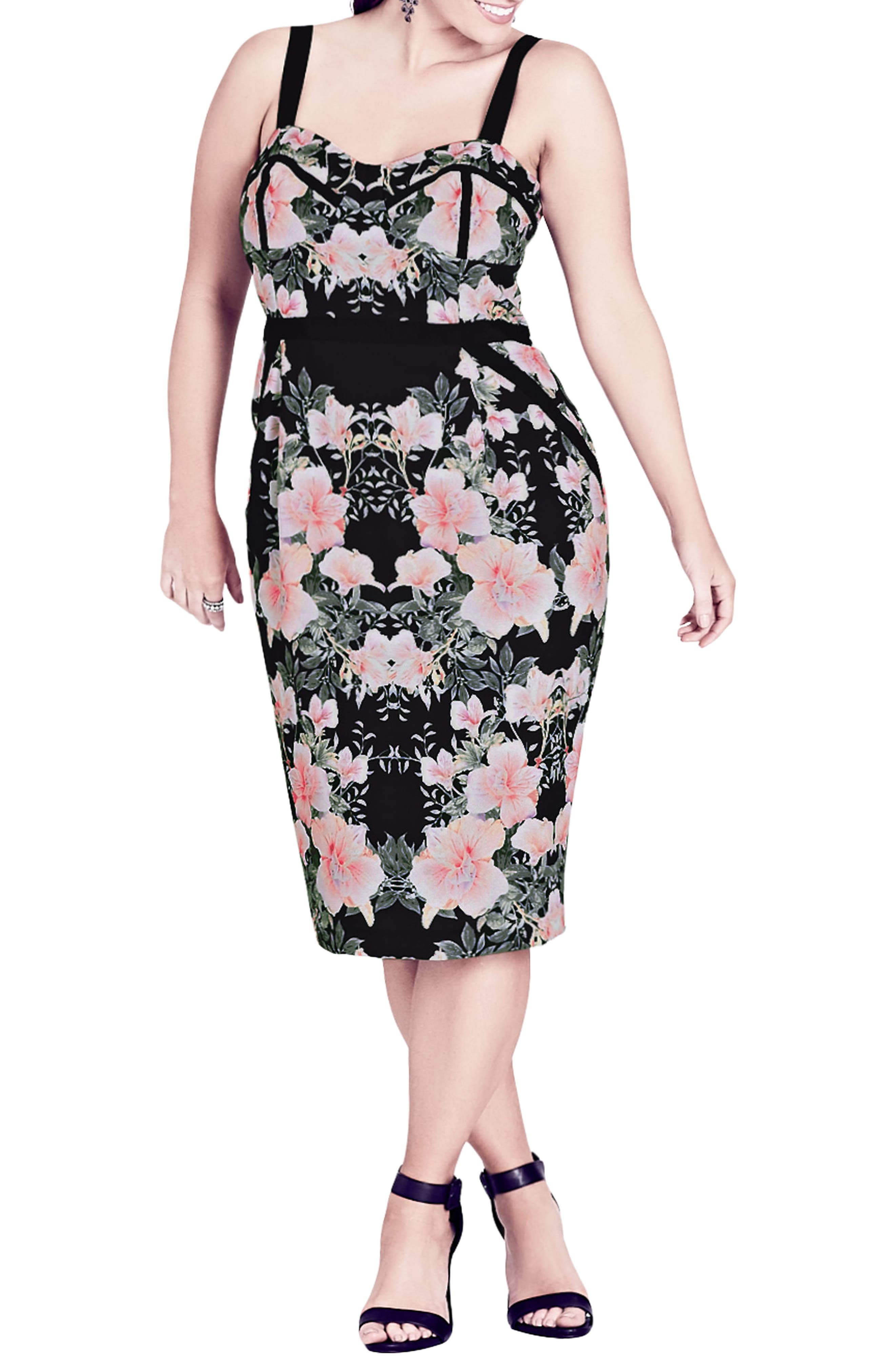 Plus Size City Chic Impressions Floral Body-Con Dress, Black