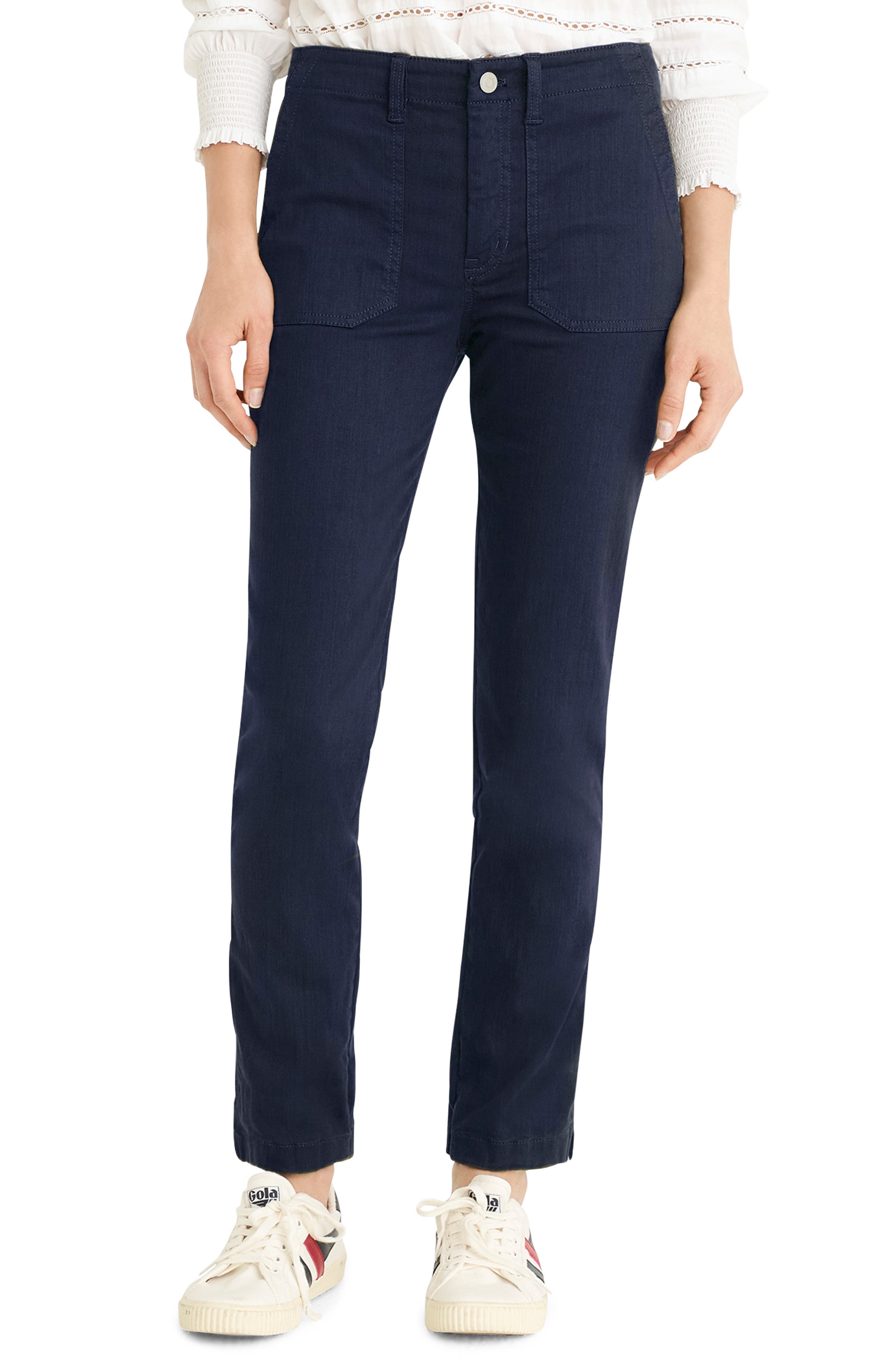 Petite J.crew Slub Sateen Straight Leg Cargo Pants, Blue