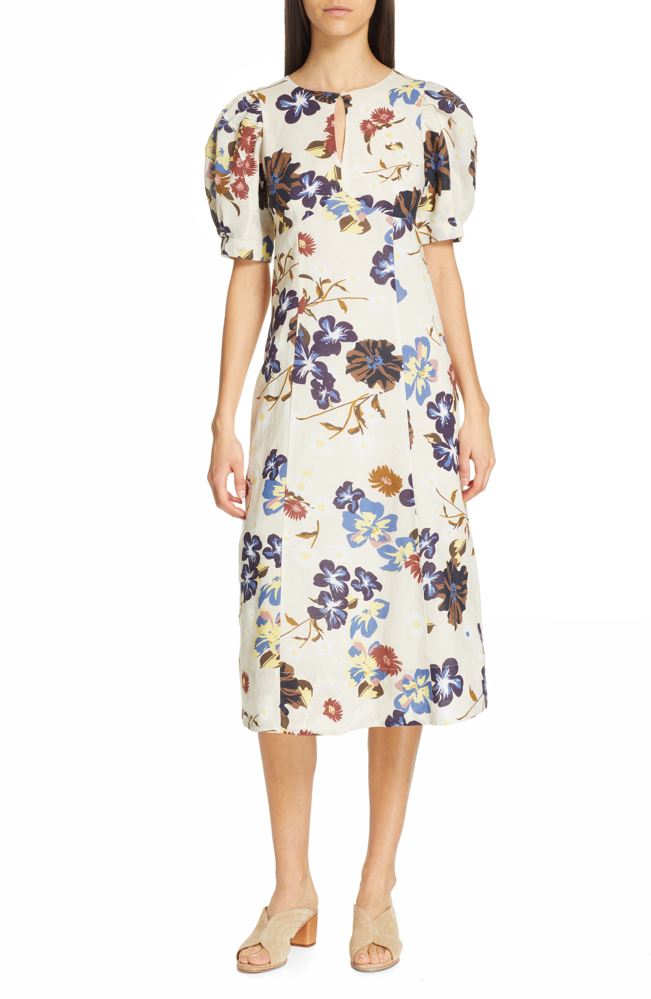 Sea Margherite Floral Print Midi Dress, Ivory