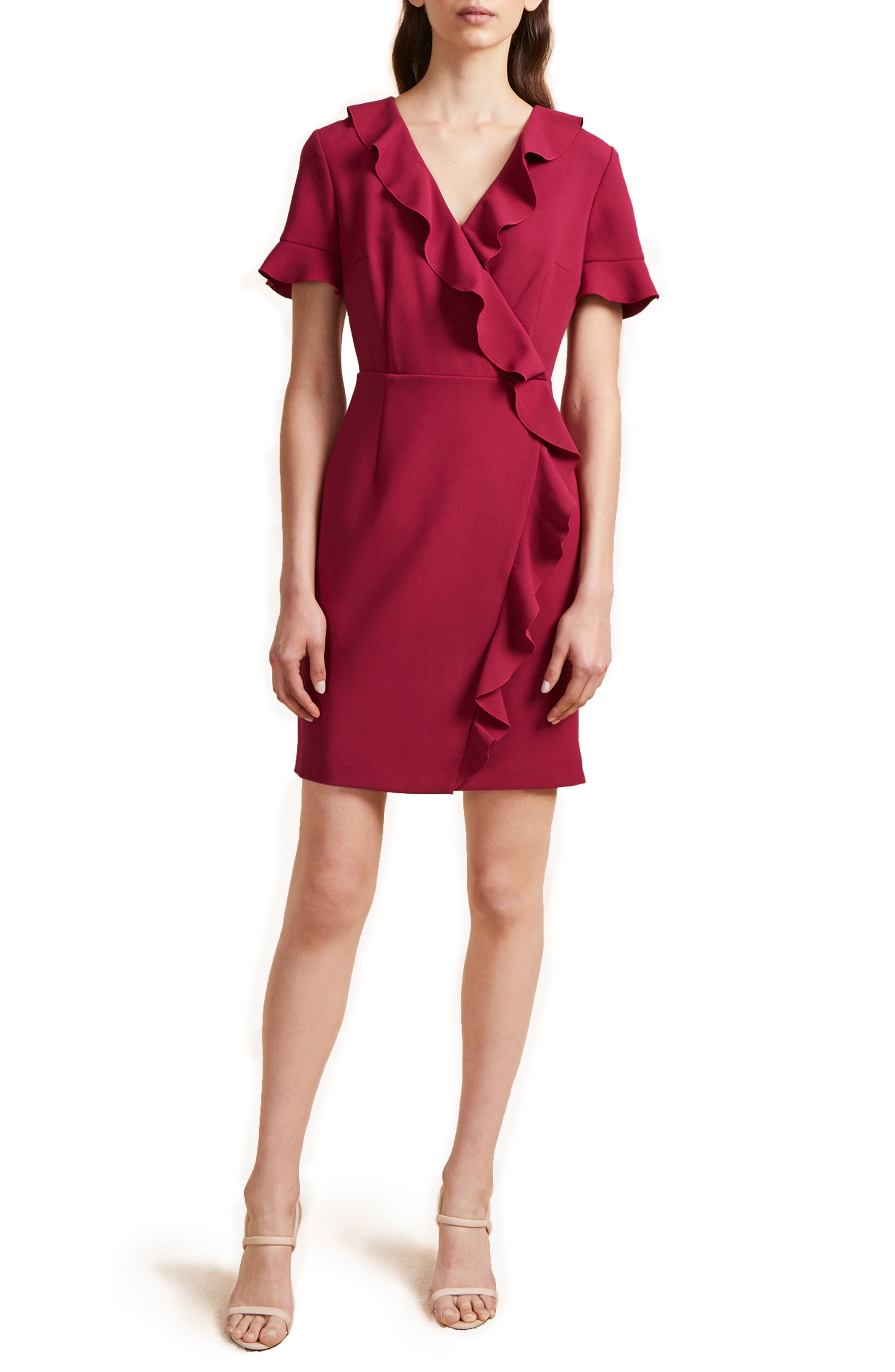 French Connection Alianor Stretch Frill Dress, Red