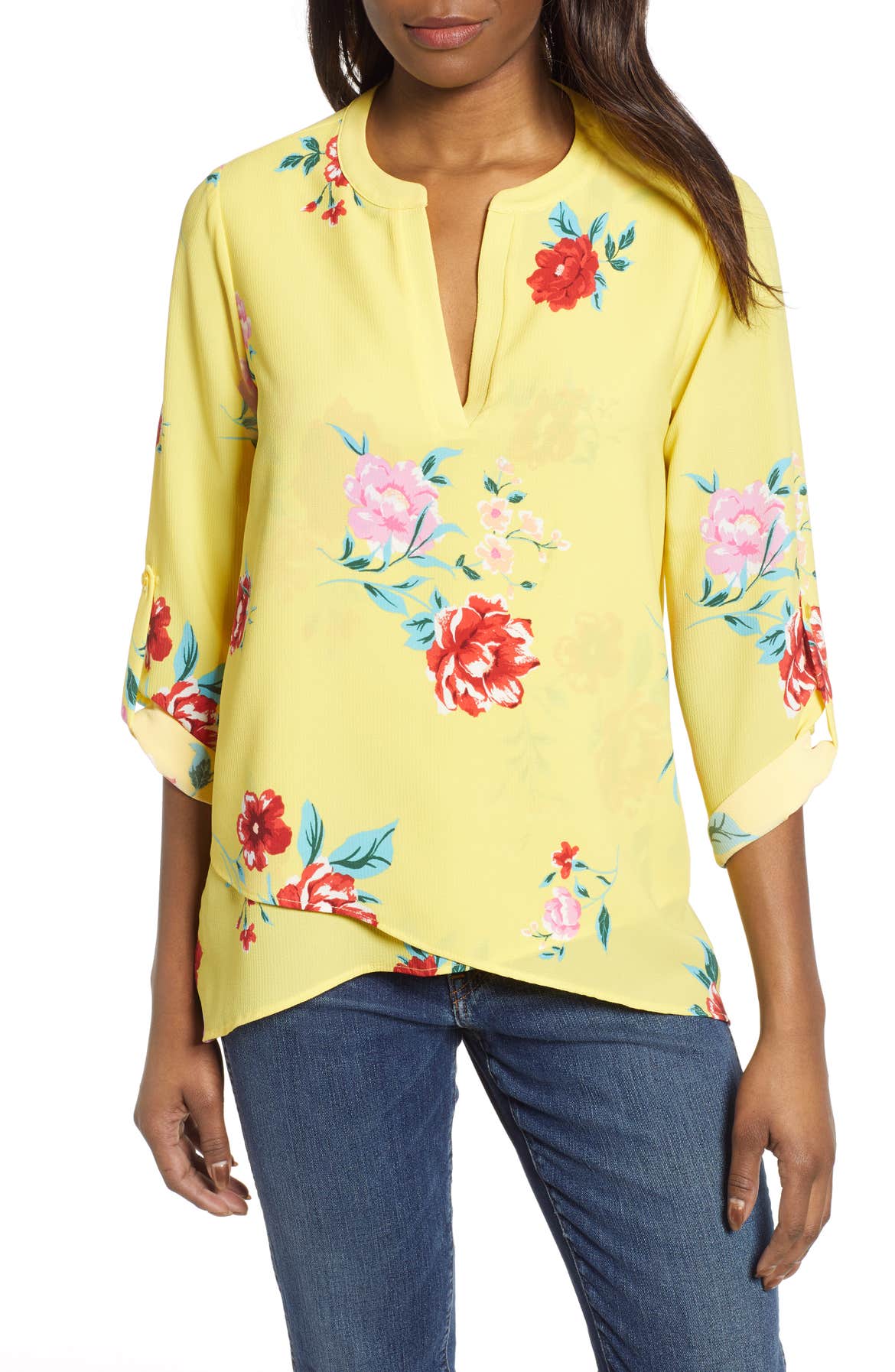 GIBSON x International Women's Day Erin Cross Front Tunic Blouse, Main, color, VIRGINIA BLOOM