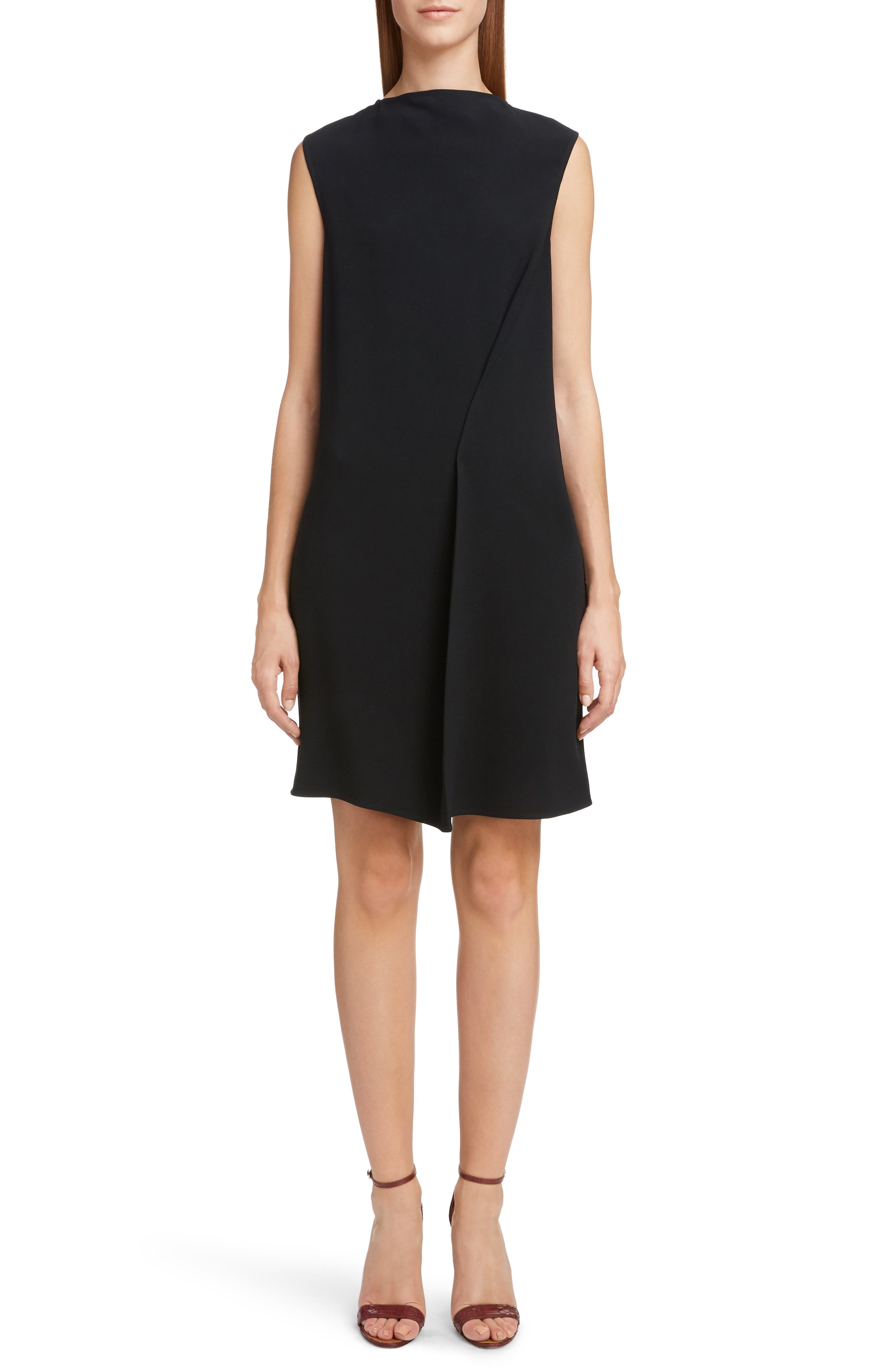 Victoria Beckham Asymmetrical Pleat Shift Dress, US / 10 UK - Black