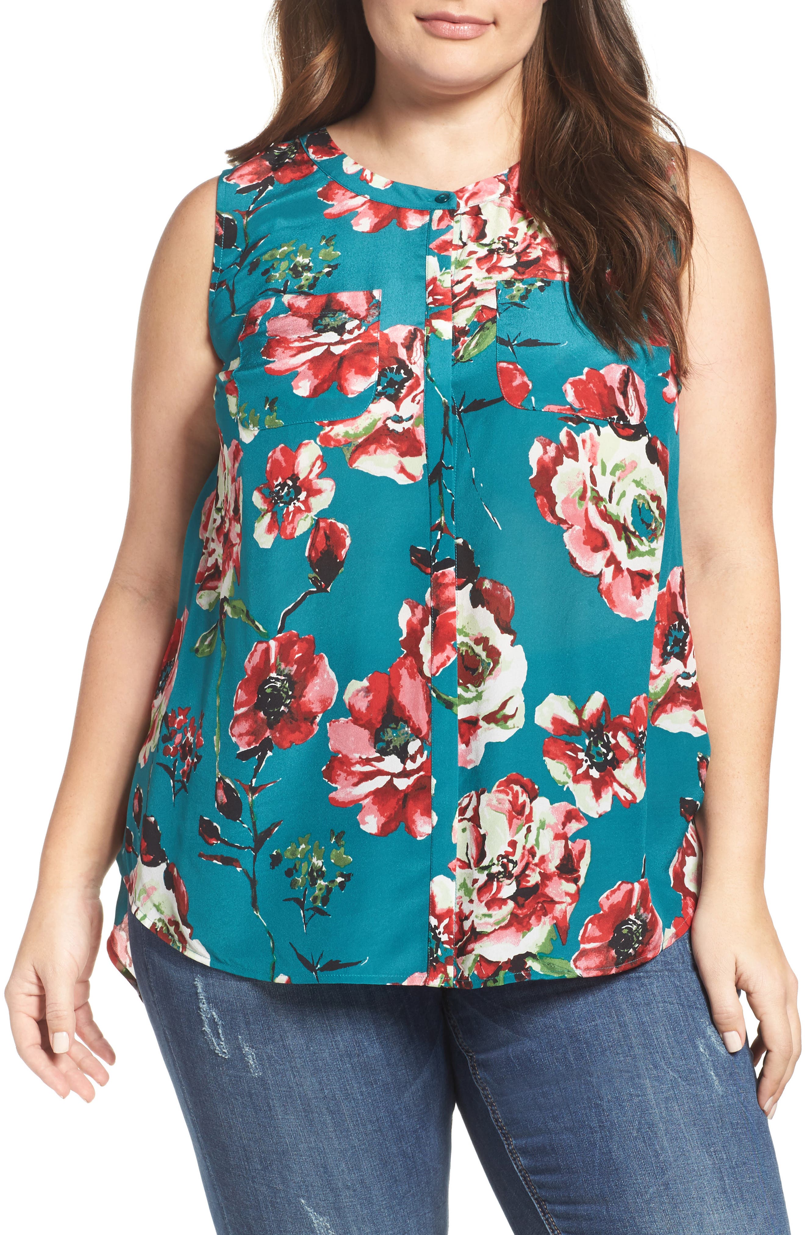 Lucky Brand Floral Print Silk Tank (Plus Size) Nordstrom