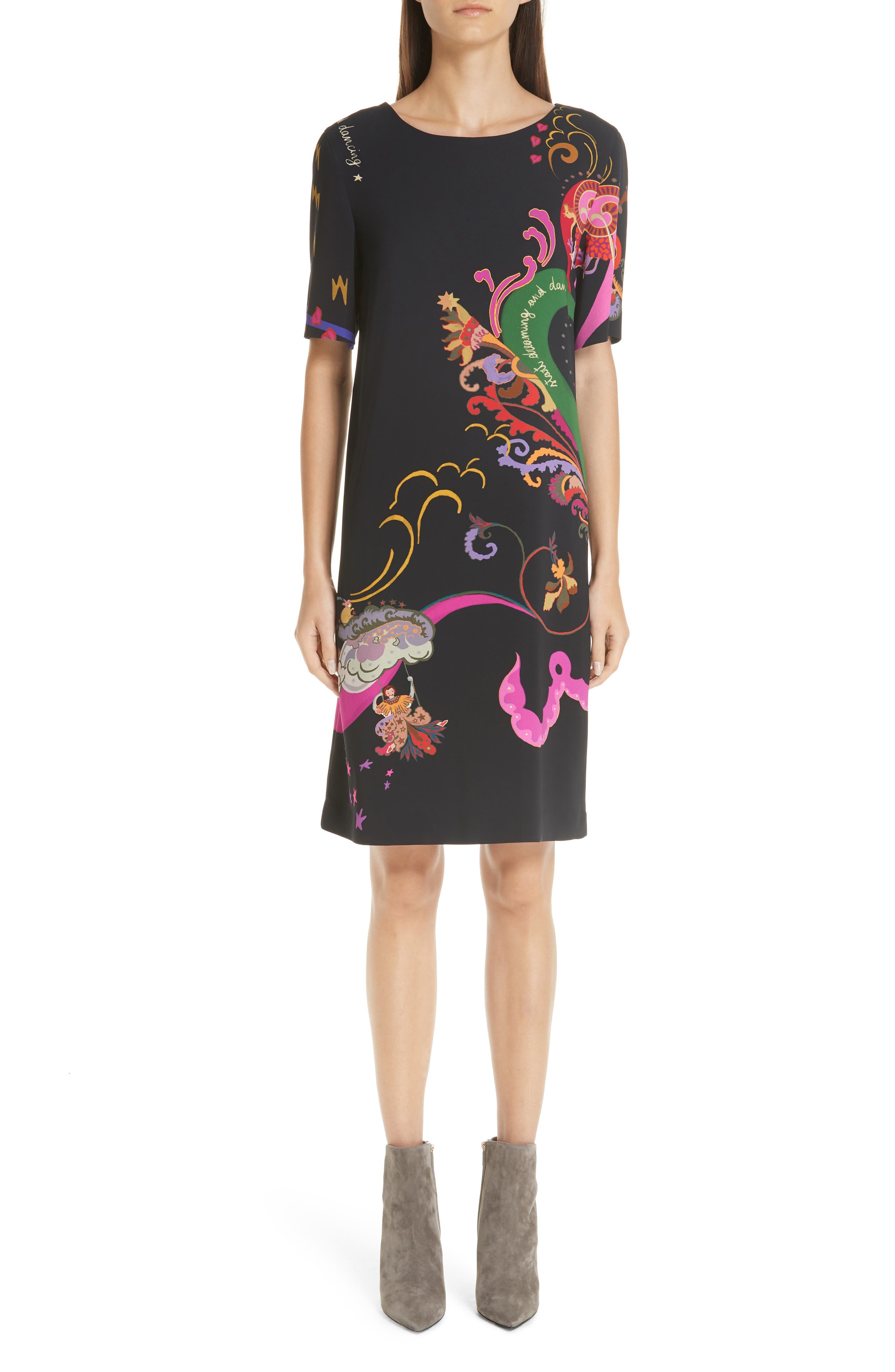 Etro Dream & Dance Print Sheath Dress, 8 IT - Black