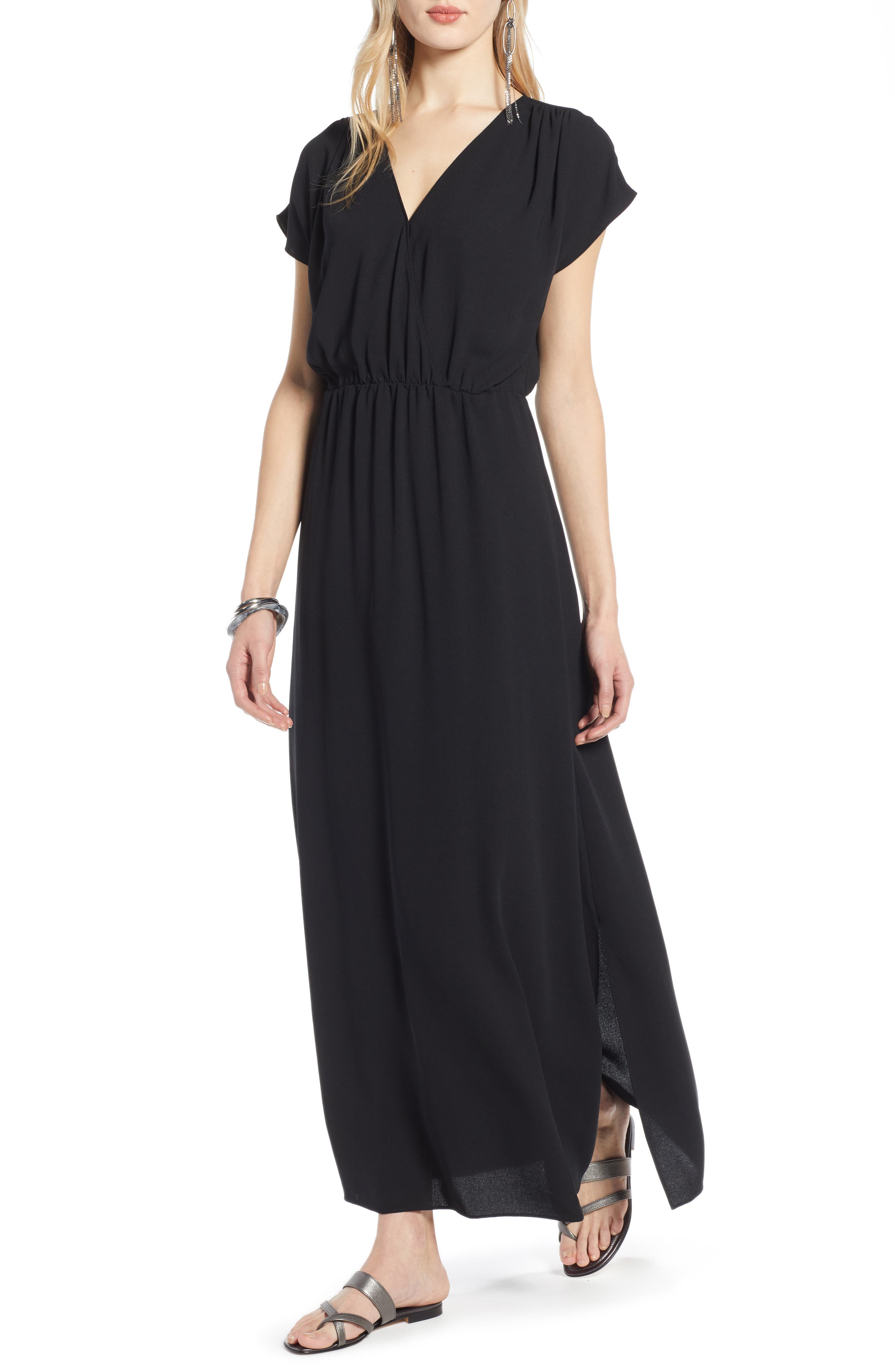 Petite Halogen V-Neck Maxi Dress, Black