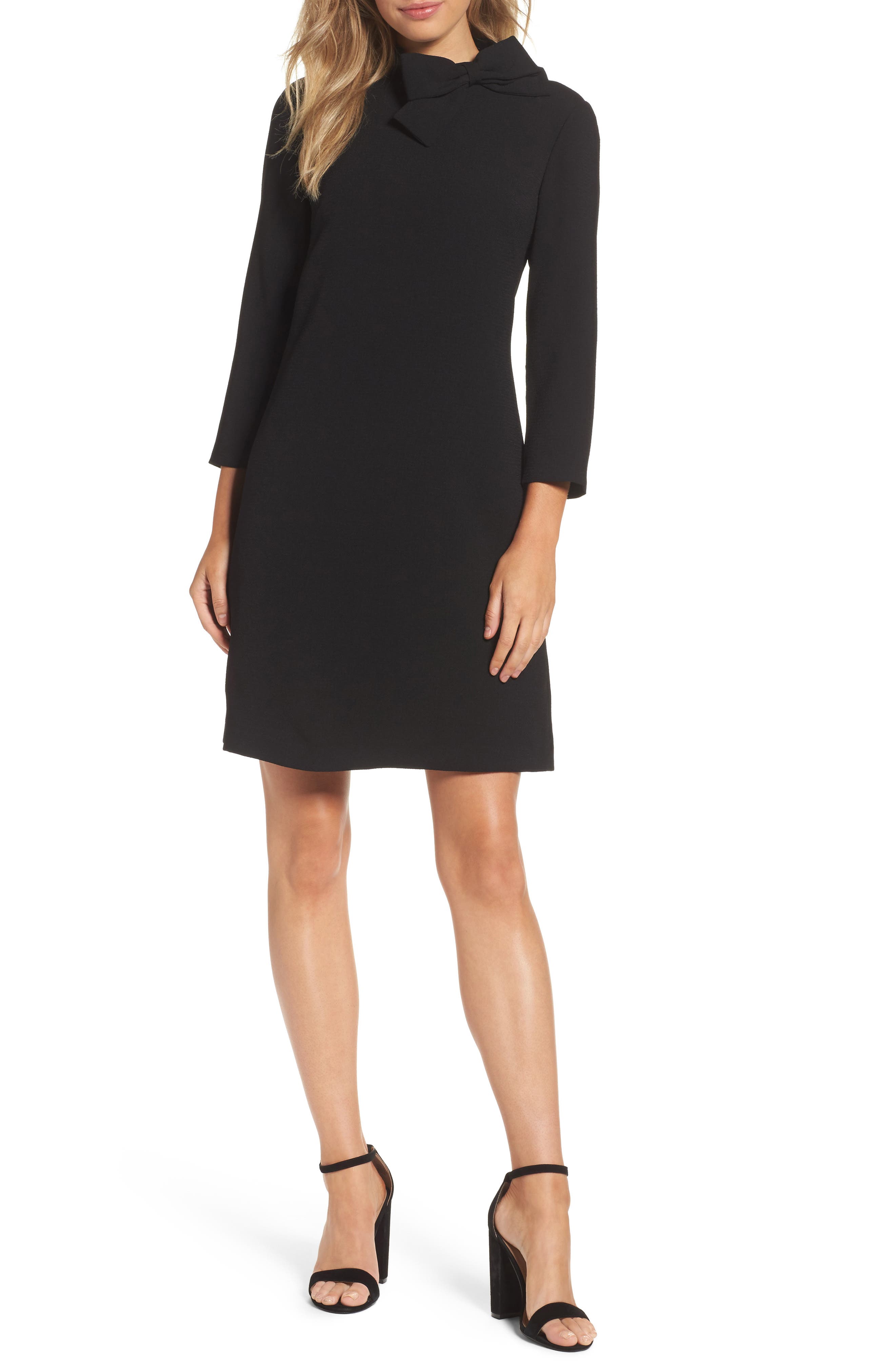 Eliza J Bow Neck Crepe Shift Dress, Black