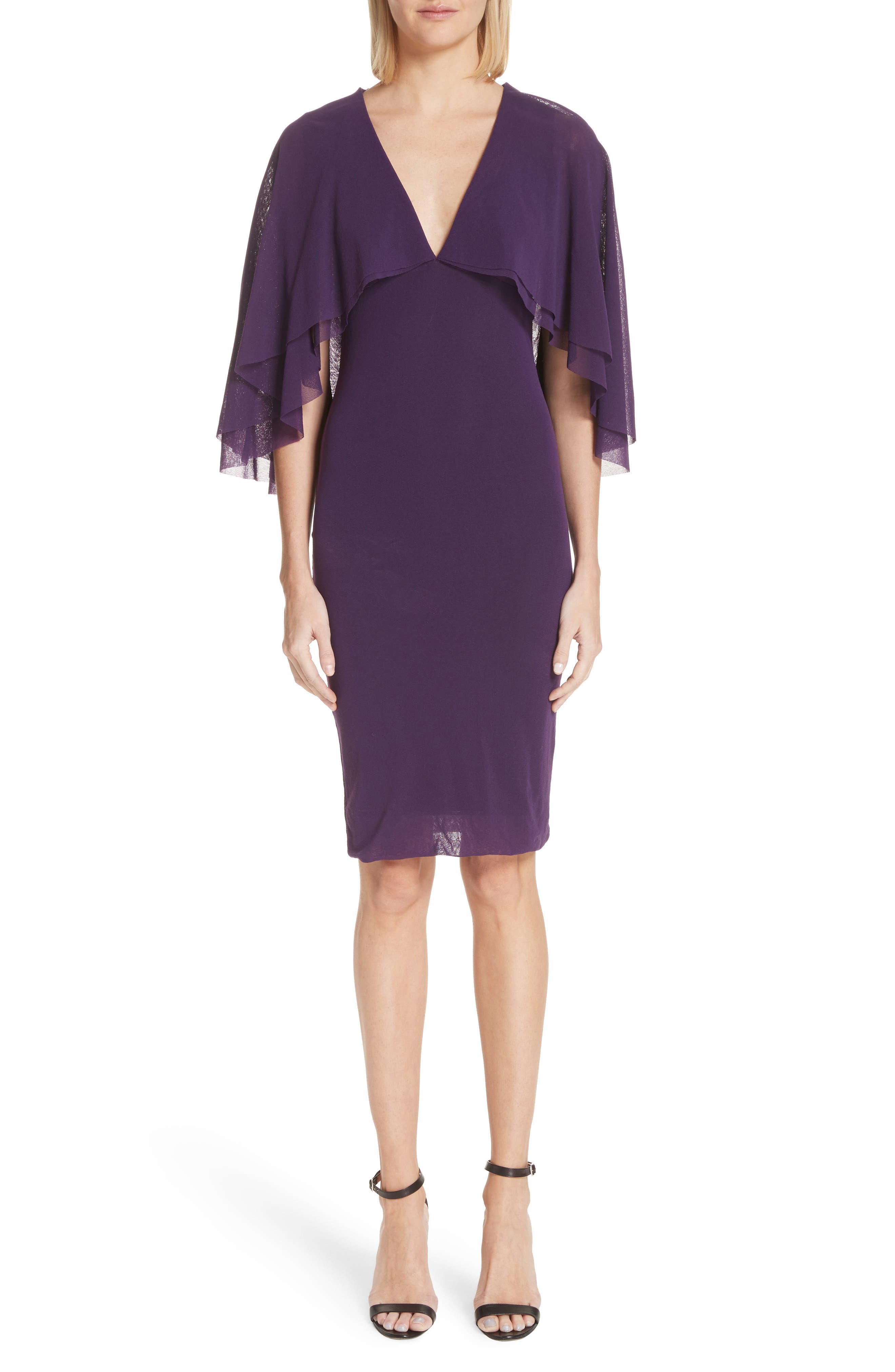 Fuzzi Tulle Ruffle Sleeve Cape Dress, Purple