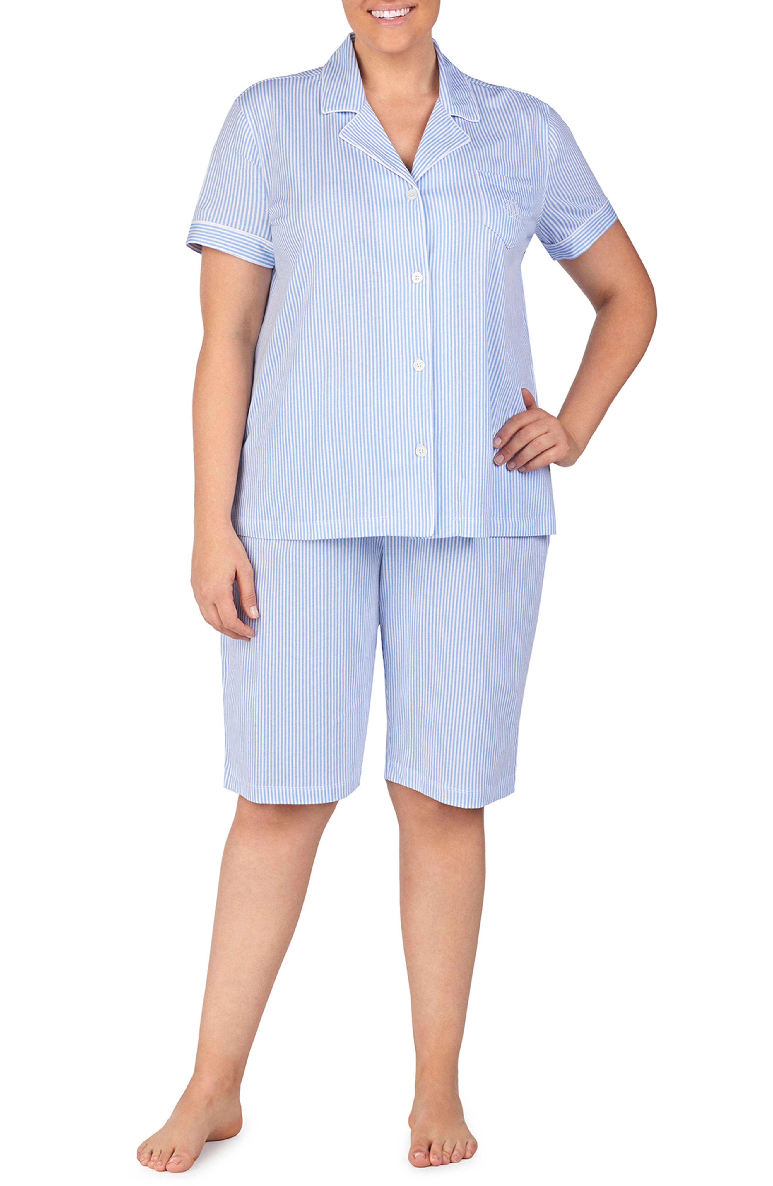 Plus Size Lauren Ralph Lauren Bermuda Pajamas, Blue