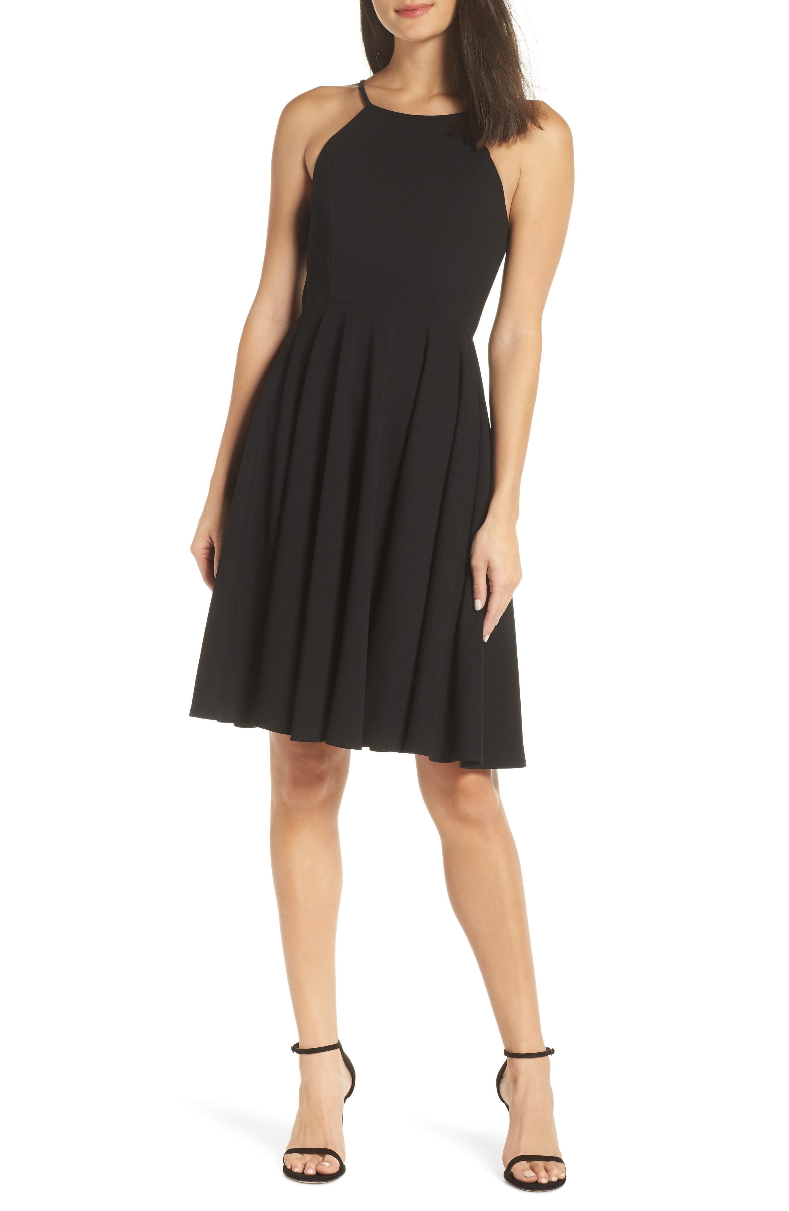 Lulus Halter Neck A-Line Cocktail Dress, Black