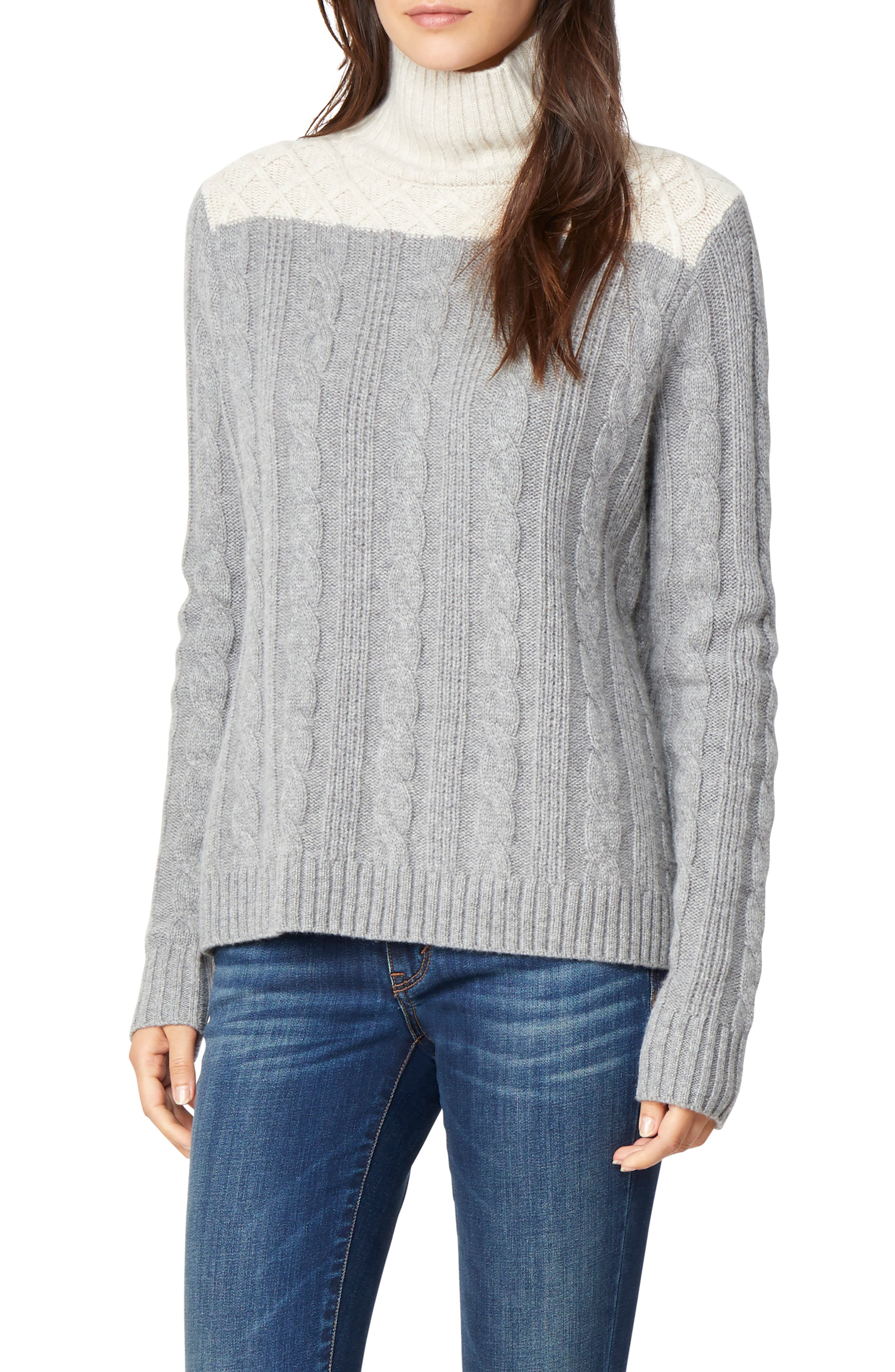 Devin Colorblock Cable Knit Turtleneck Sweater,                         Main,                         color, CHALET/ GREY FLANNEL