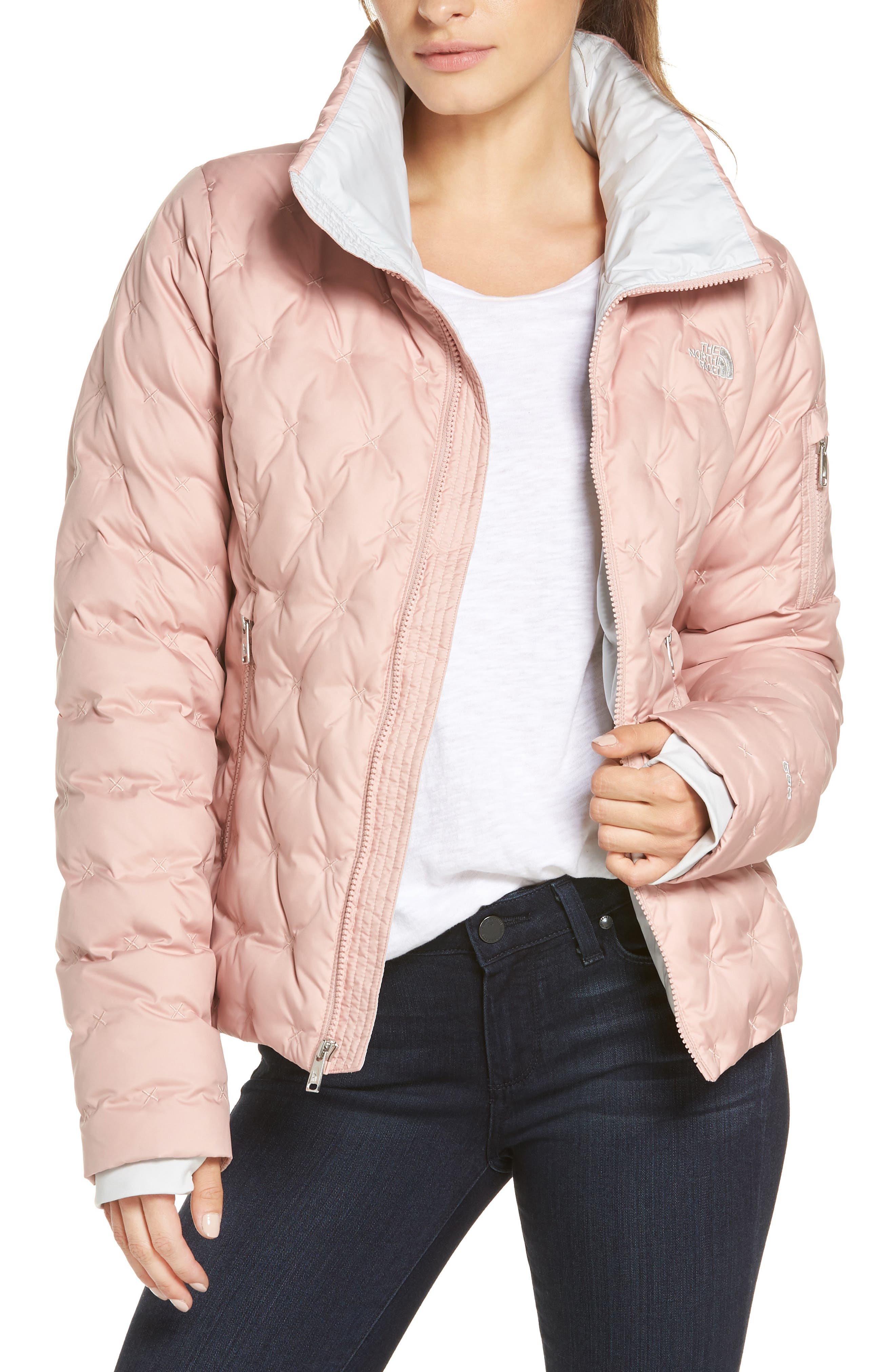 The North Face Holladown Water Repellent 550-Fill Power Down Crop Jacket, Pink