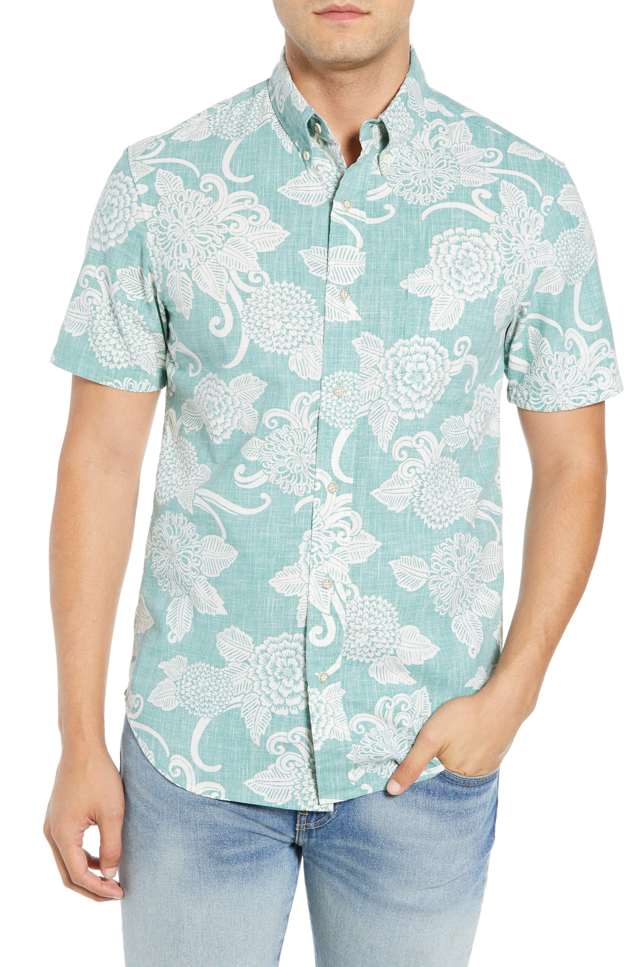 Reyn Spooner Opti Mums Regular Fit Sport Shirt, Green