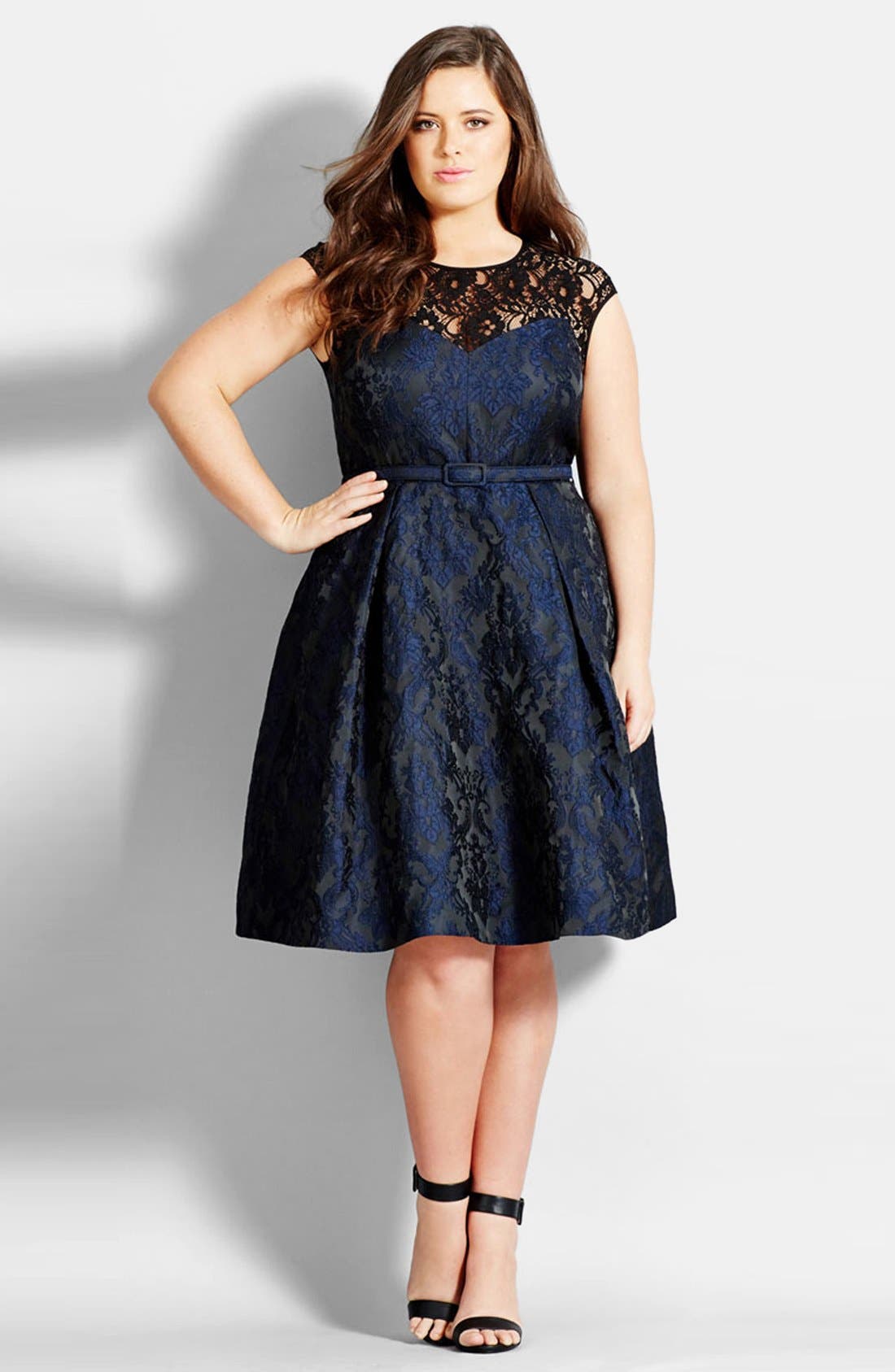 Plus Size City Chic Lace Neck Brocade Dress