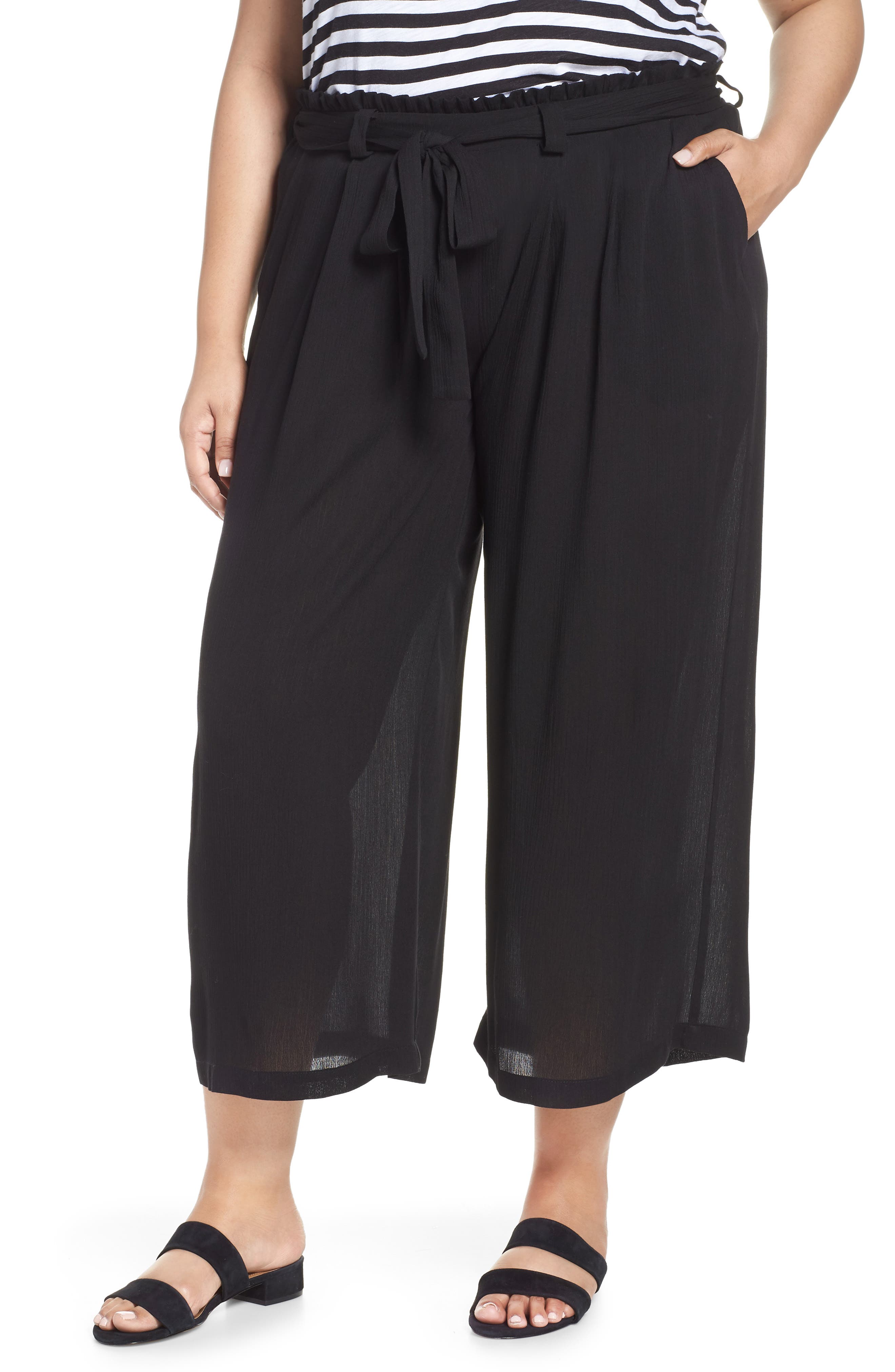 GIBSON x Hi Sugarplum! Sedona Wide Leg Ankle Pants, Main, color, BLACK
