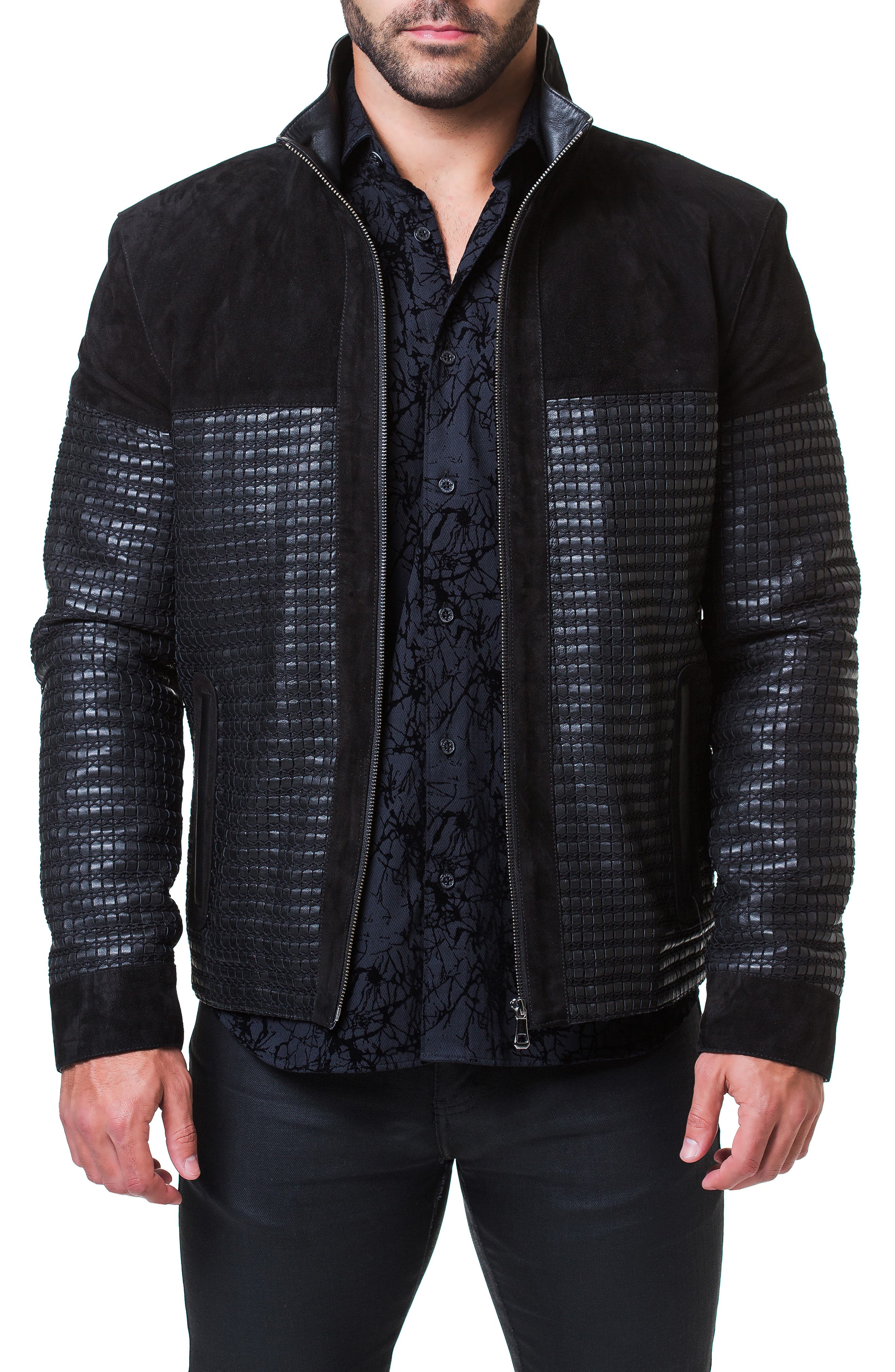 Maceoo Mosaic Leather & Suede Jacket, Black