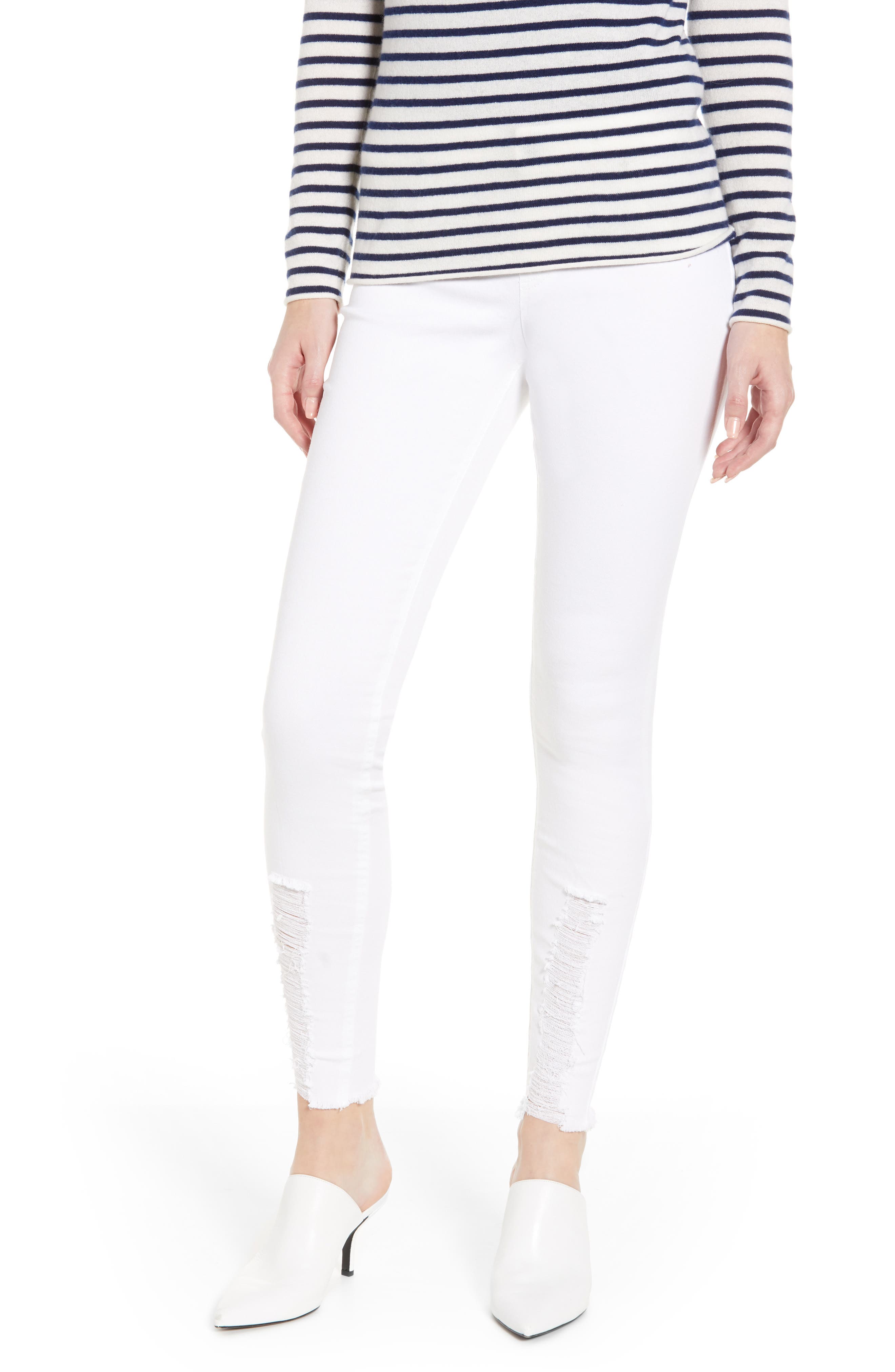 Hue Shredded Denim Leggings, White