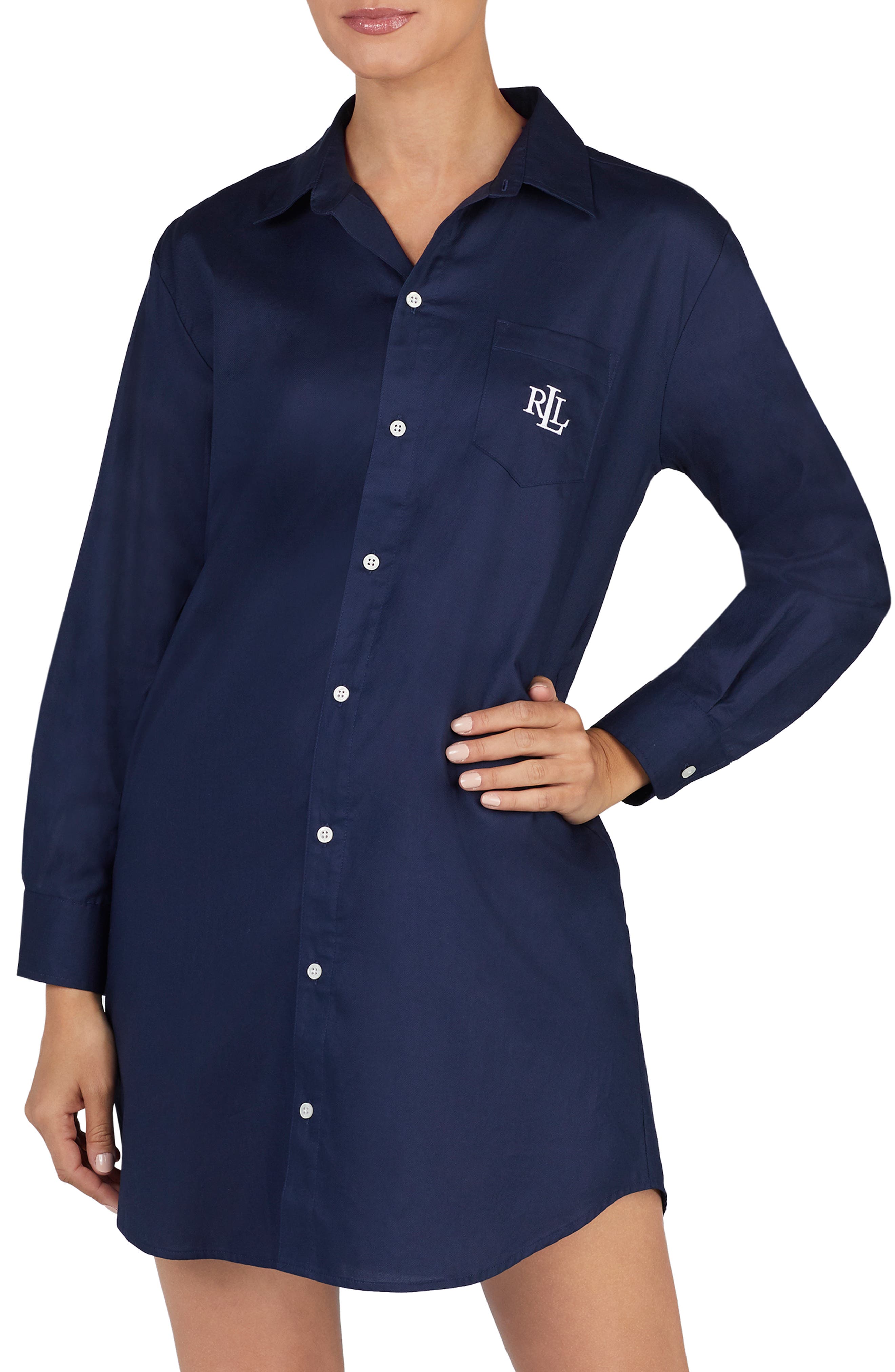 Lauren Ralph Lauren Cotton Sleep Shirt, Blue