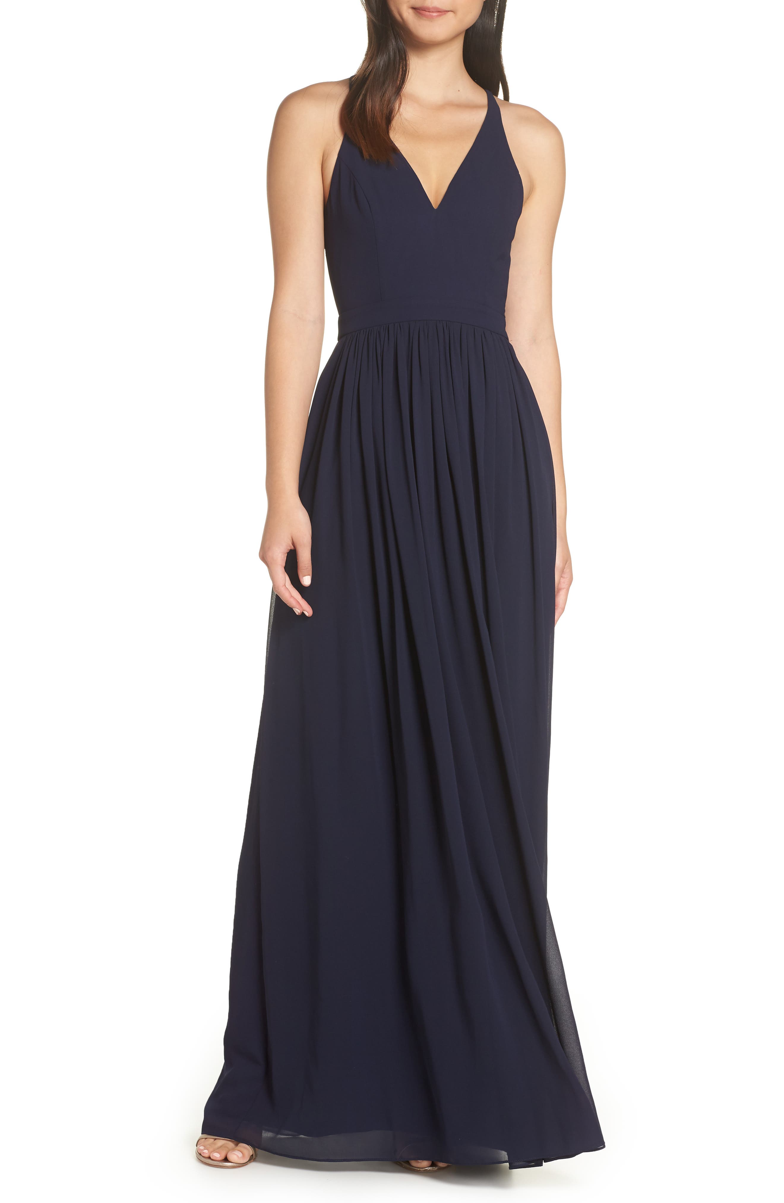 Lulus Everlasting Beauty Lace Back Chiffon Gown, Blue
