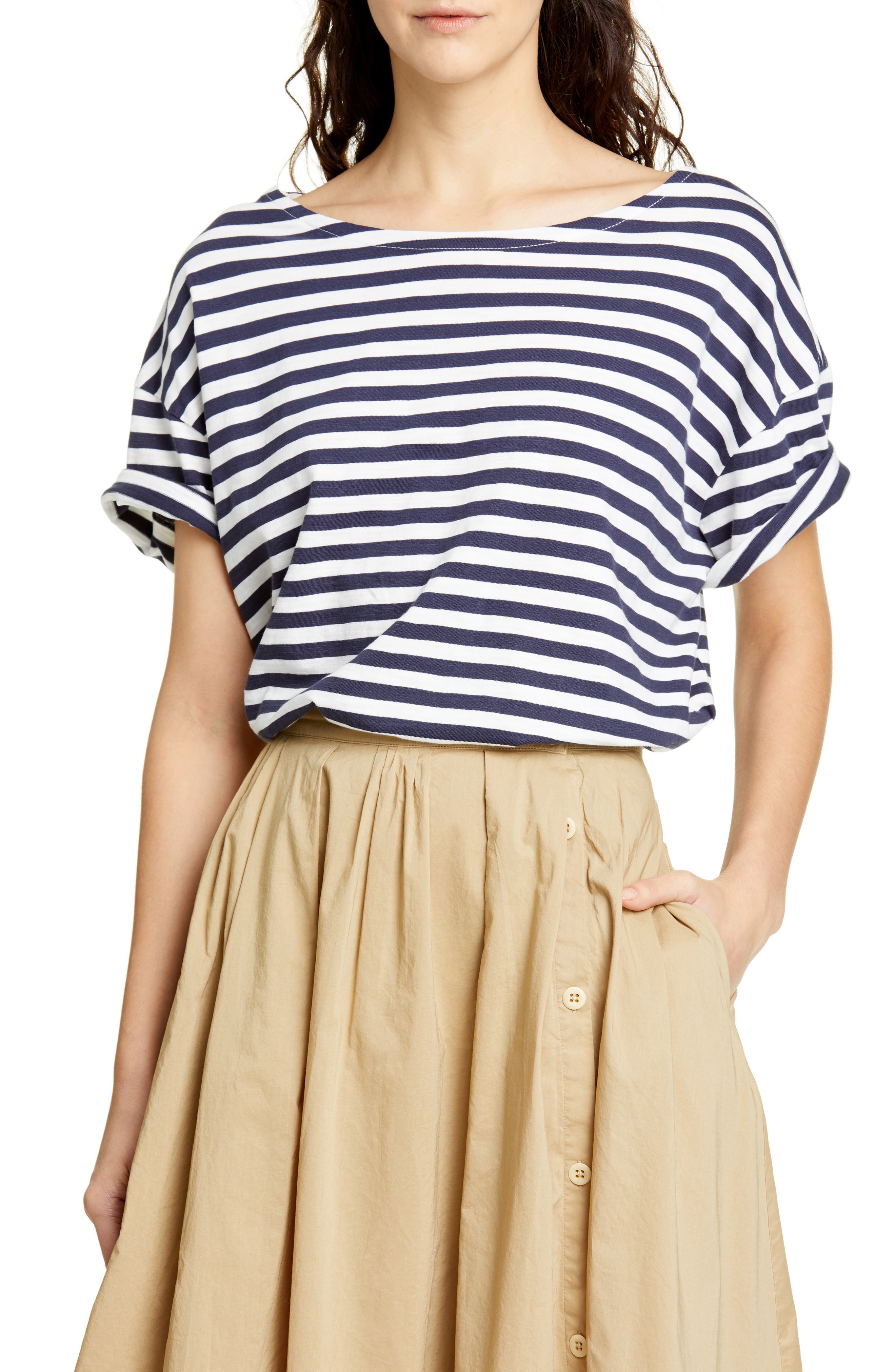 Alex Mill Stripe Slub Boxy Tee, Blue