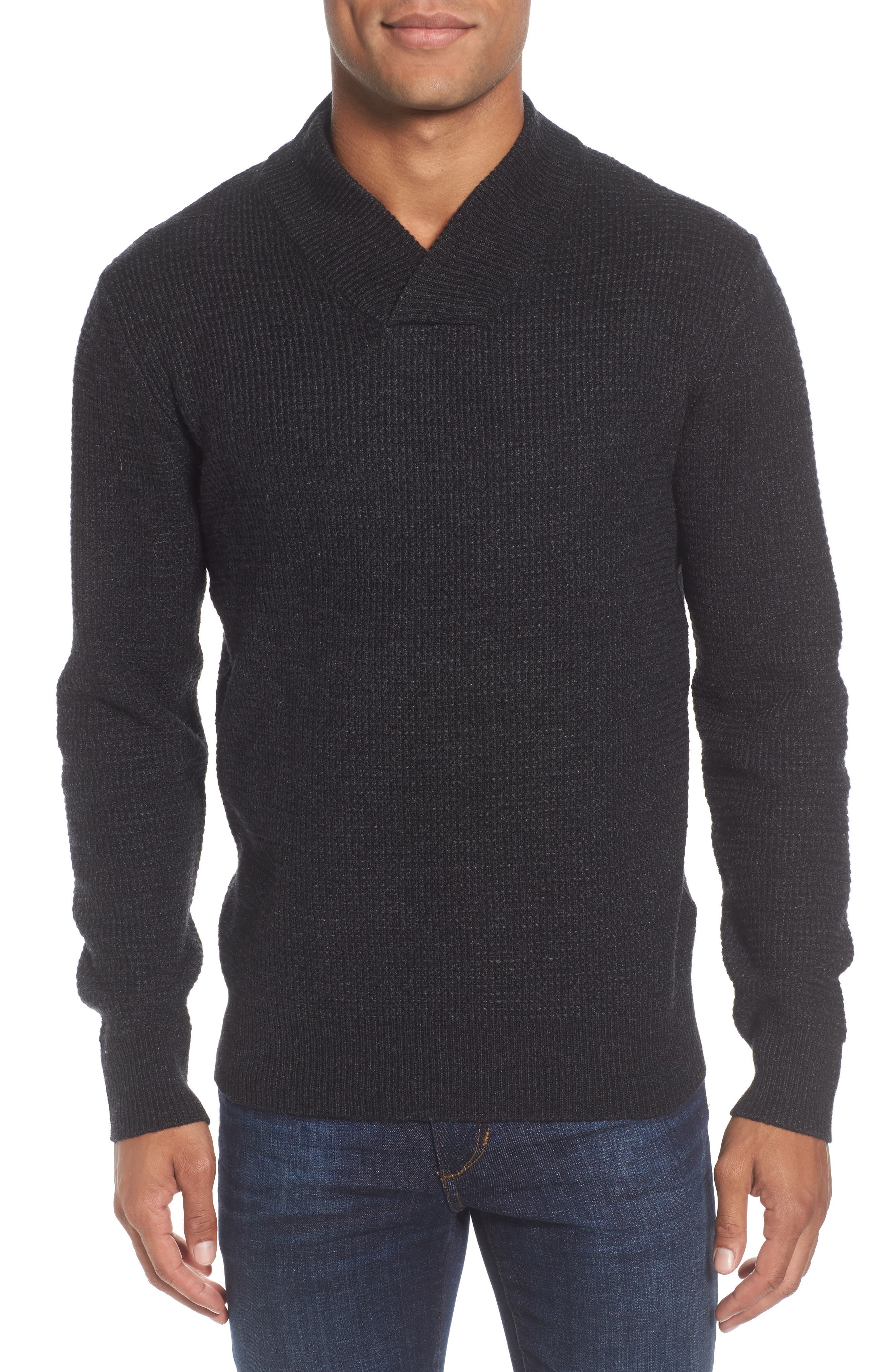 Schott Nyc Waffle Knit Thermal Wool Blend Pullover, Black