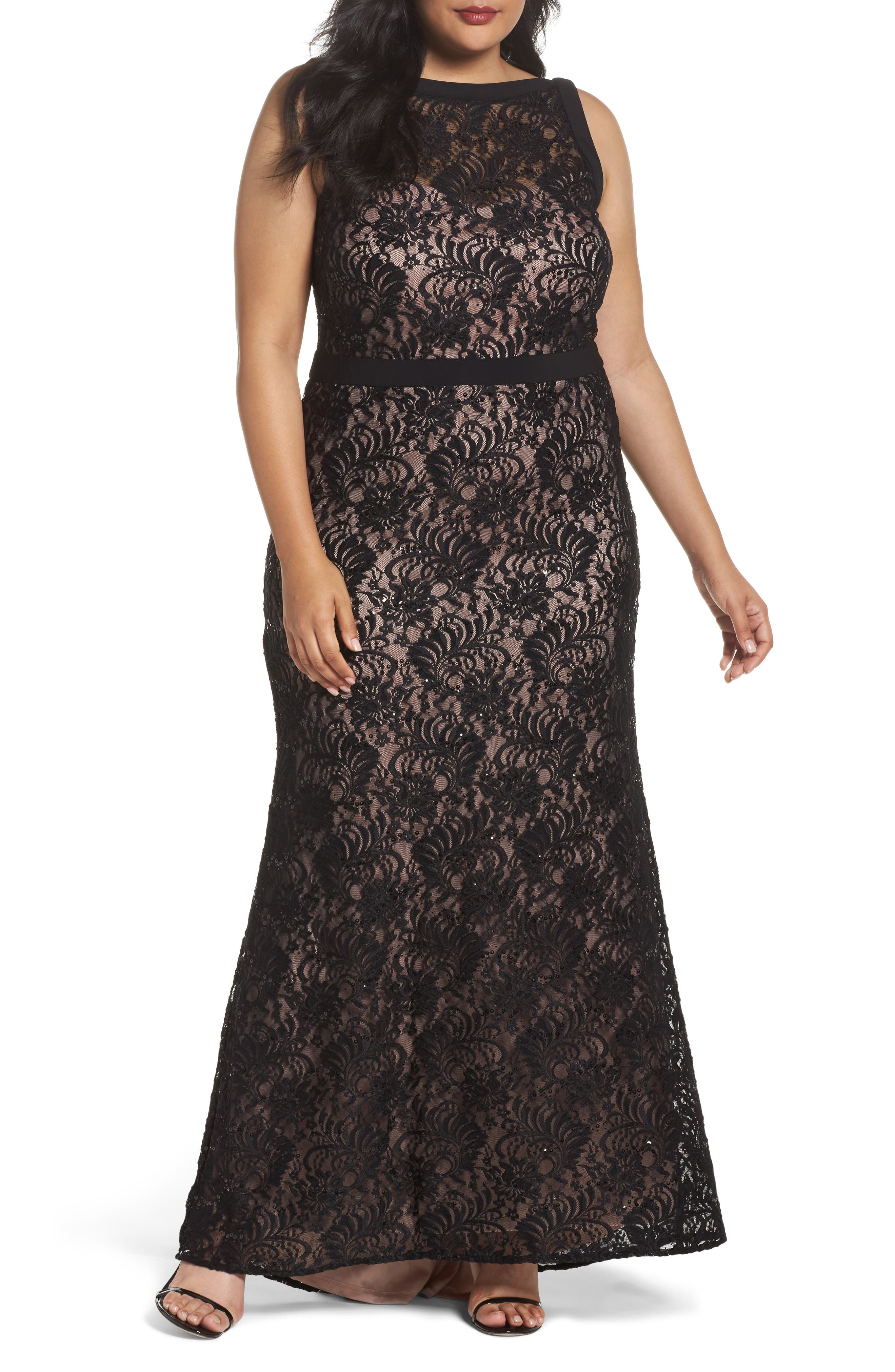 Plus Size Morgan & Co. Lace Square Neck Gown