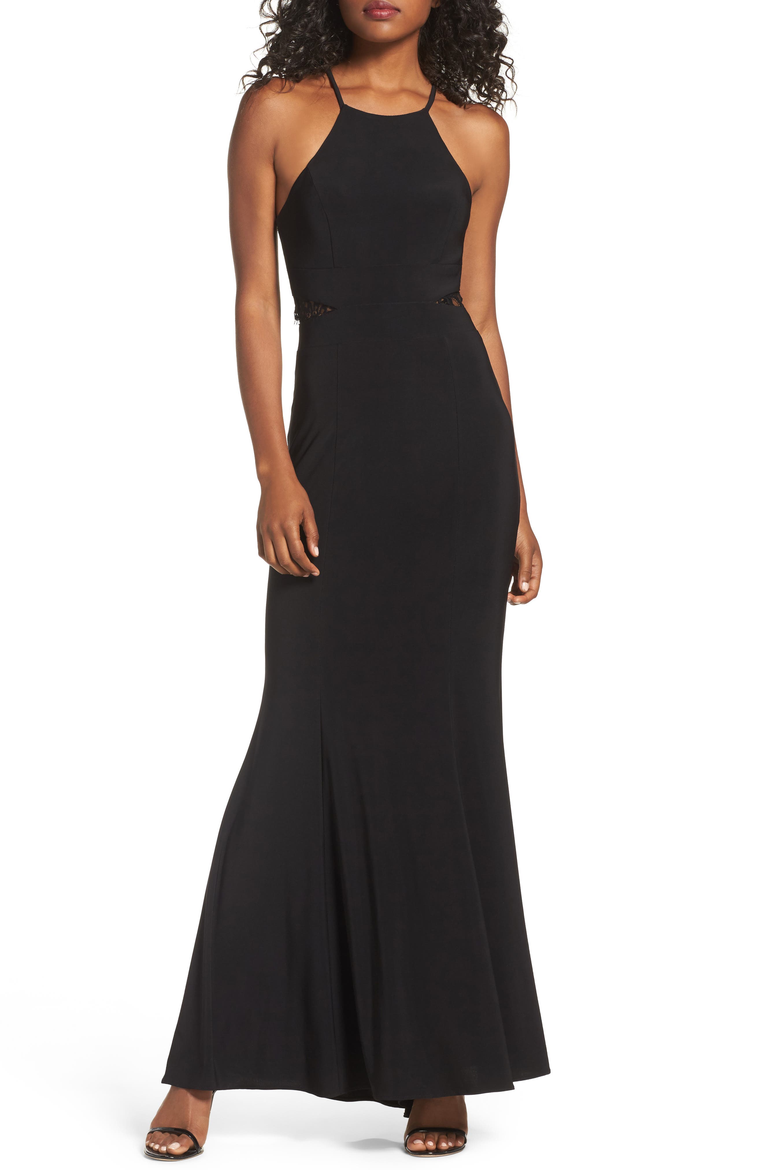 Xscape Lace & Jersey Mermaid Gown, Black