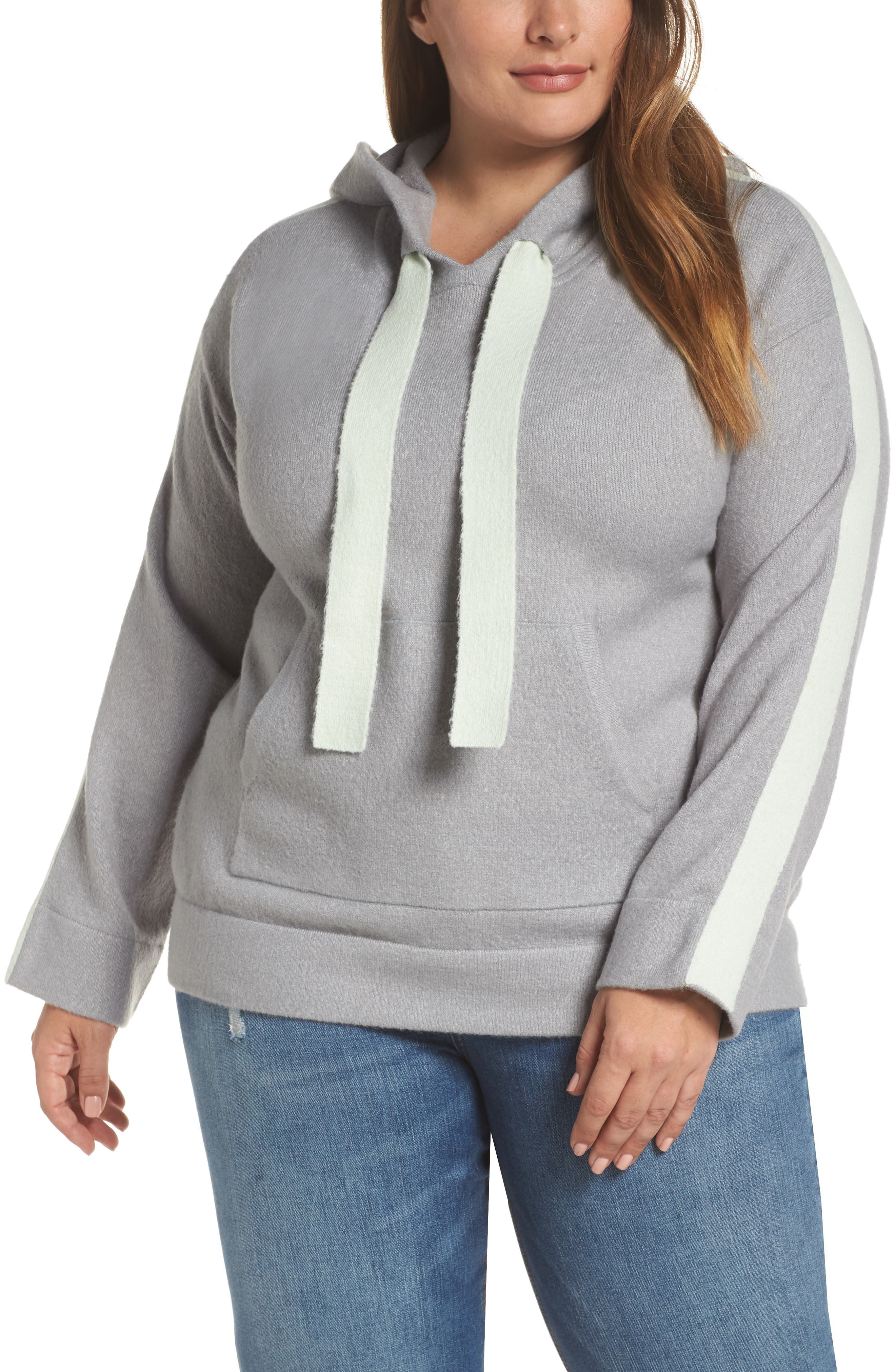 Plus Size Caslon Off Duty Hoodie Sweater, Grey