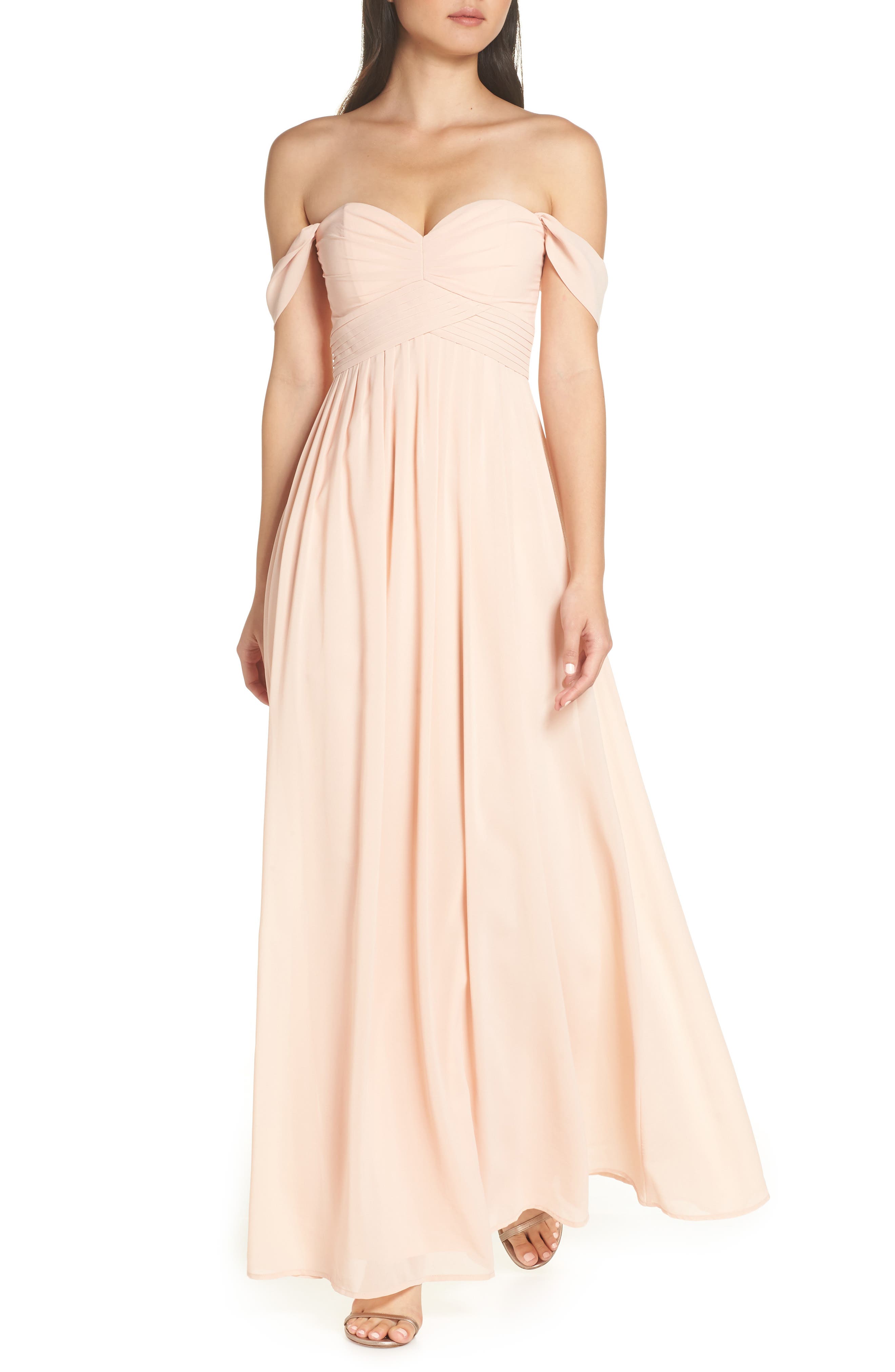 Lulus Convertible Neckline Chiffon Gown, Pink