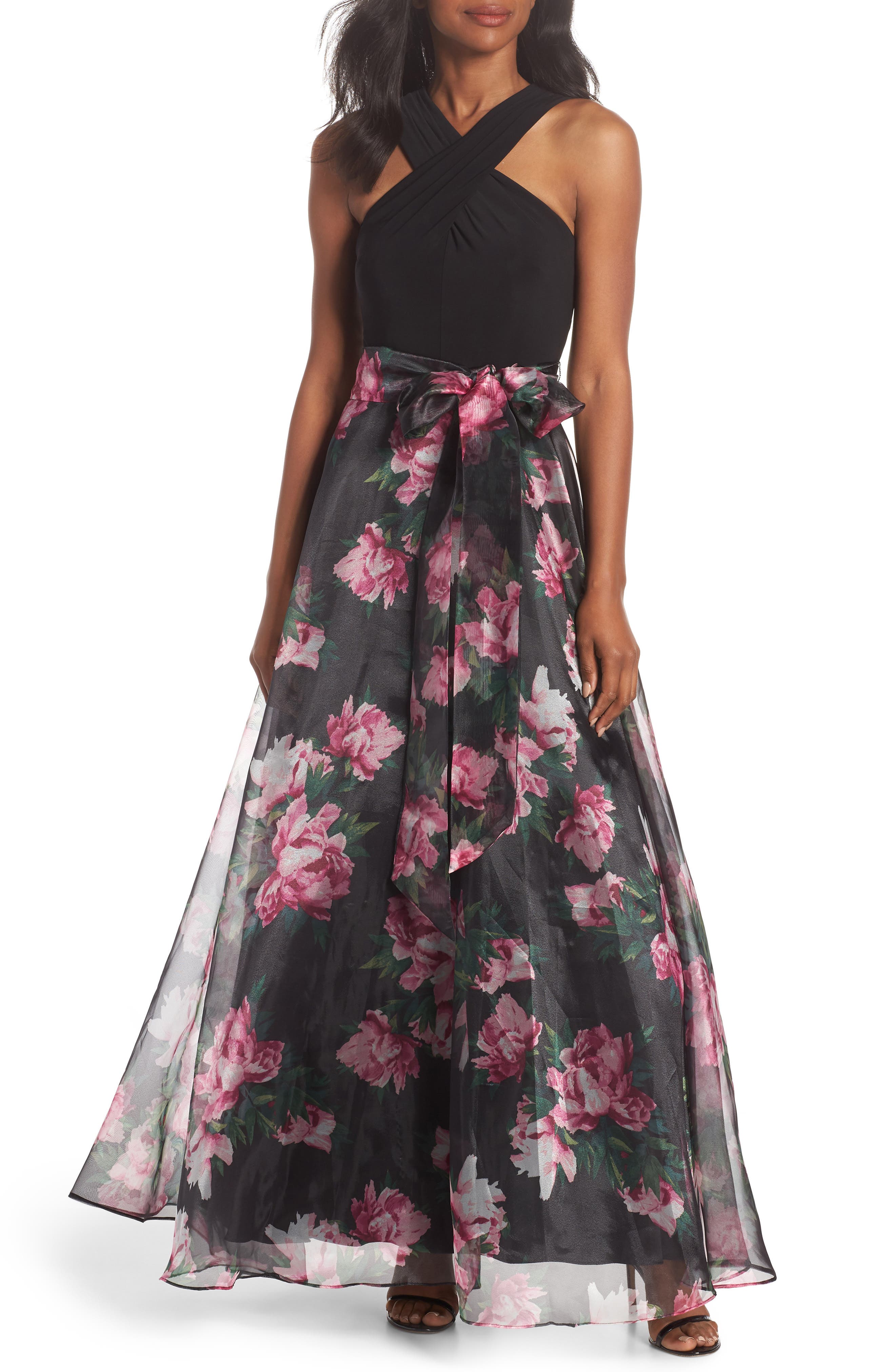 Eliza J Crisscross Neck Ballgown, Black