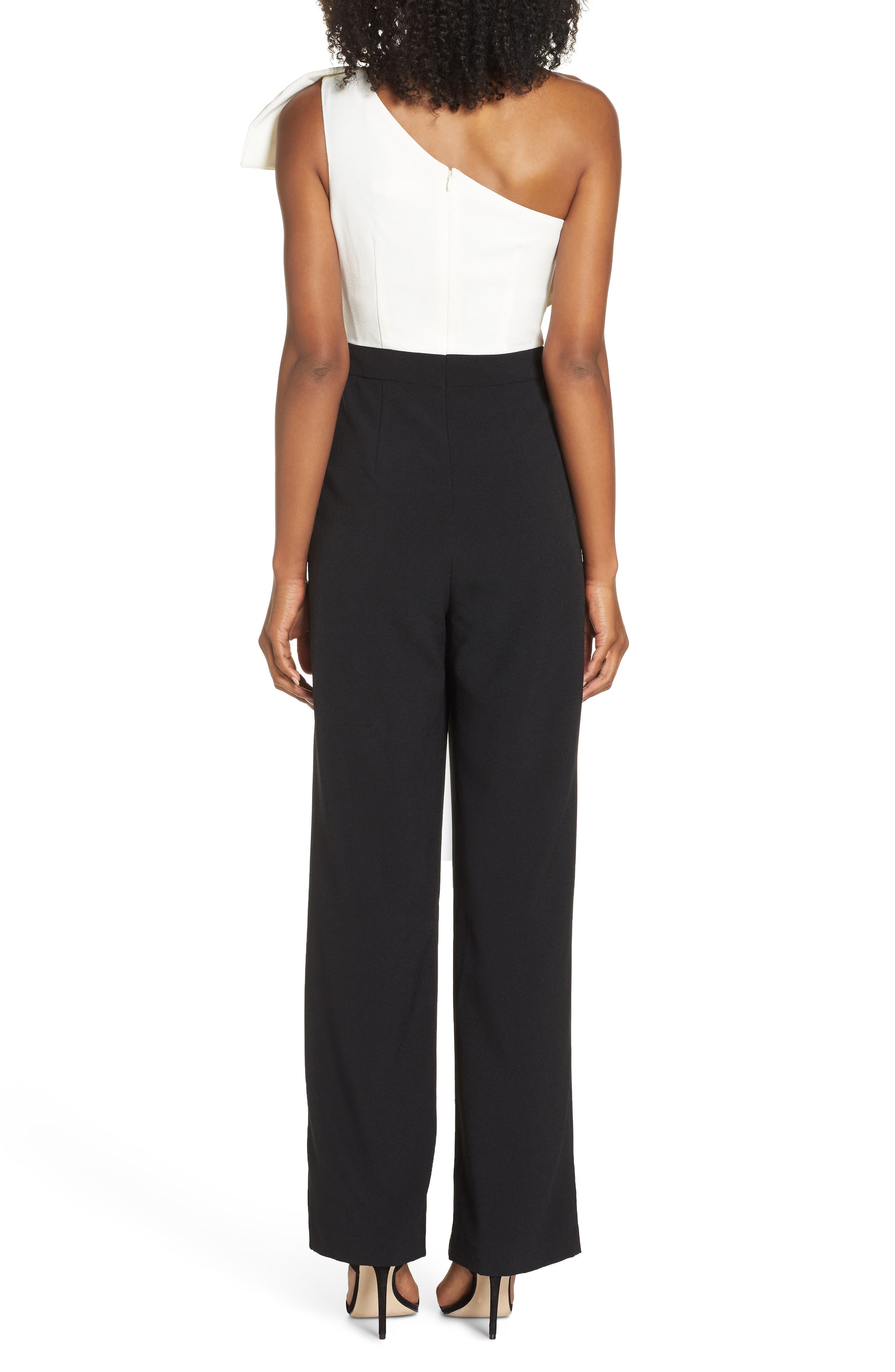 eliza j bow one shoulder jumpsuit
