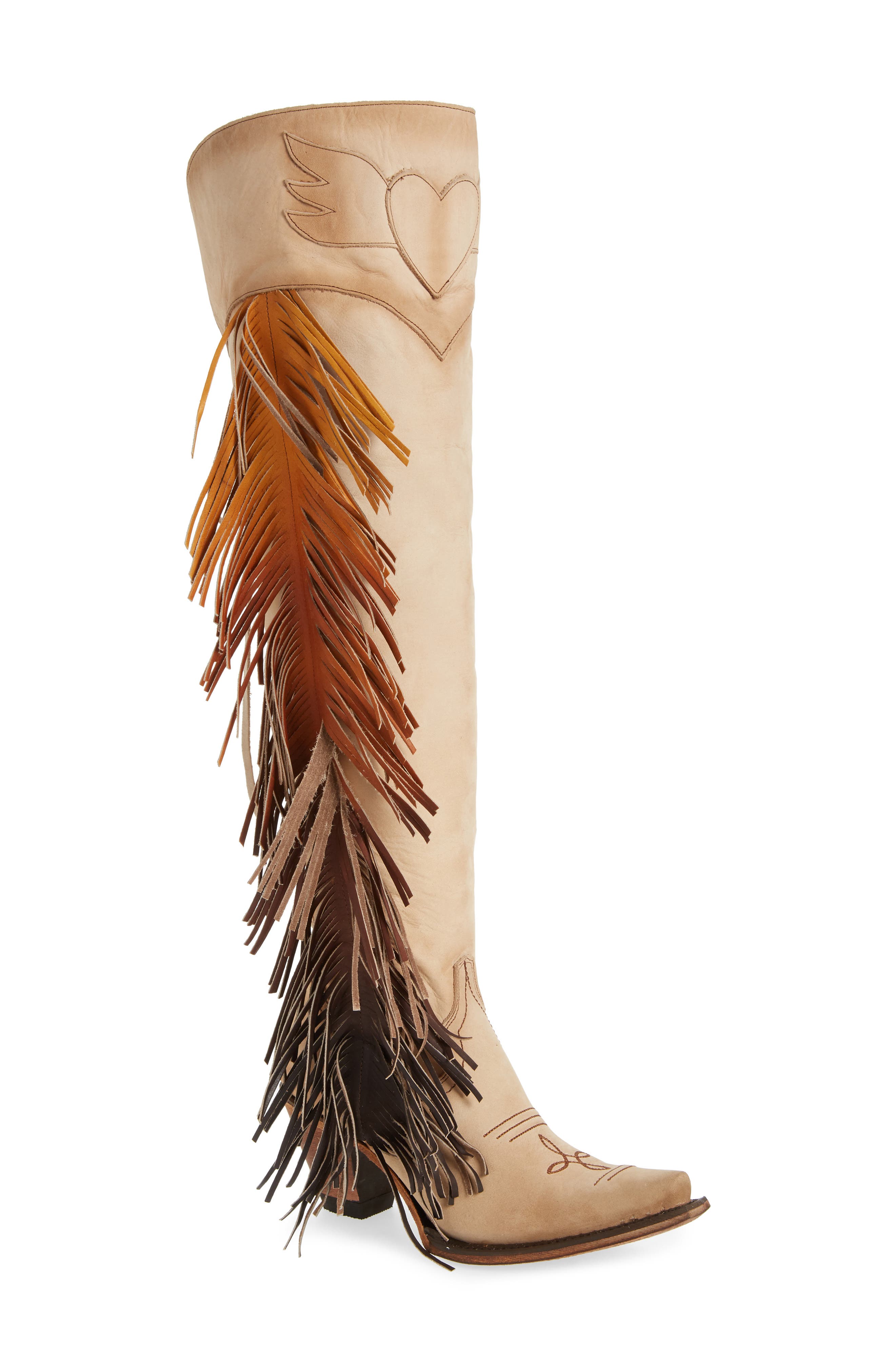 Lane Boots Fringe Over The Knee Western Boot, Ivory