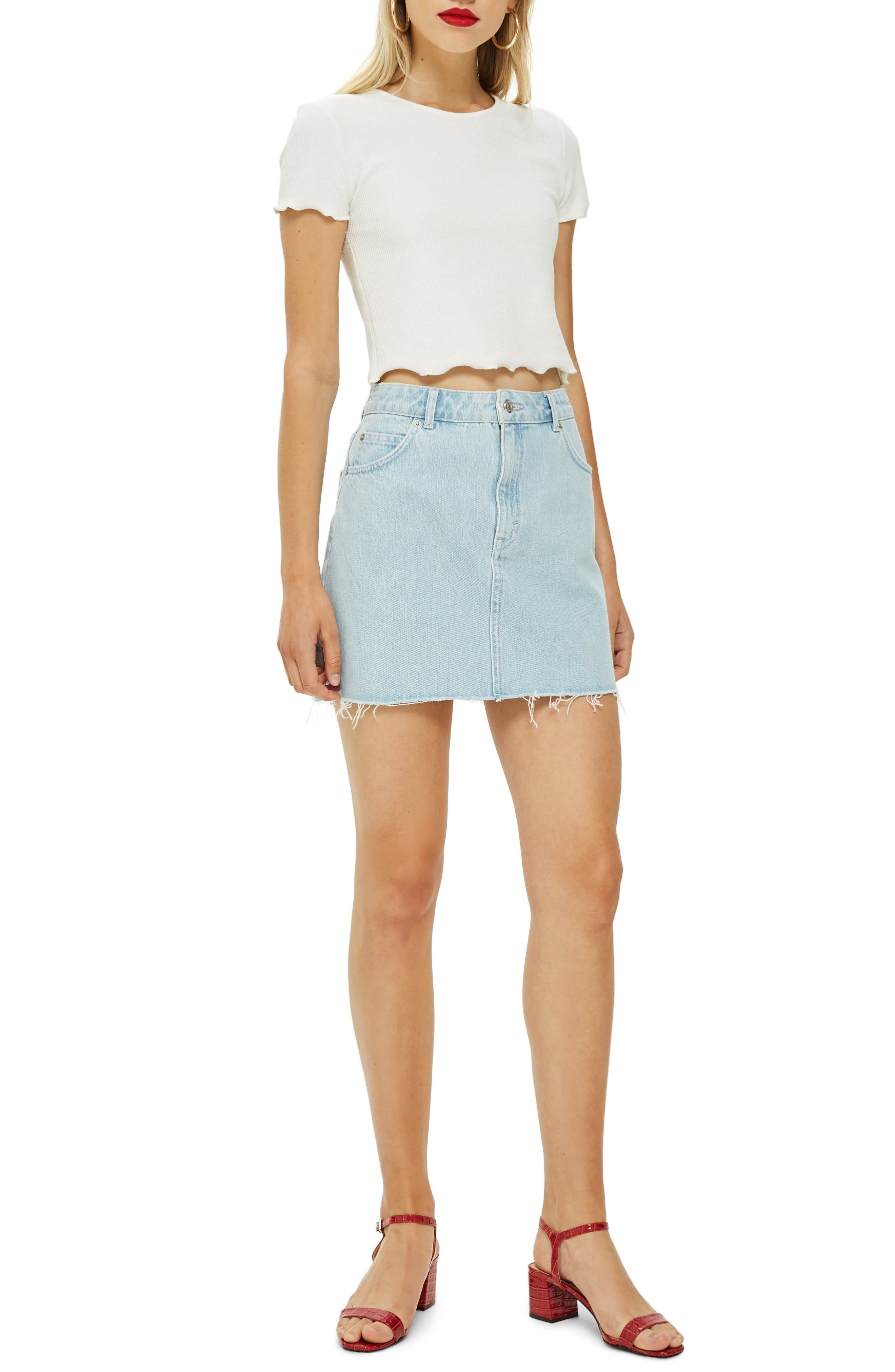 Topshop Moto Raw Hem Denim Miniskirt, US (fits like 0-2) - Blue