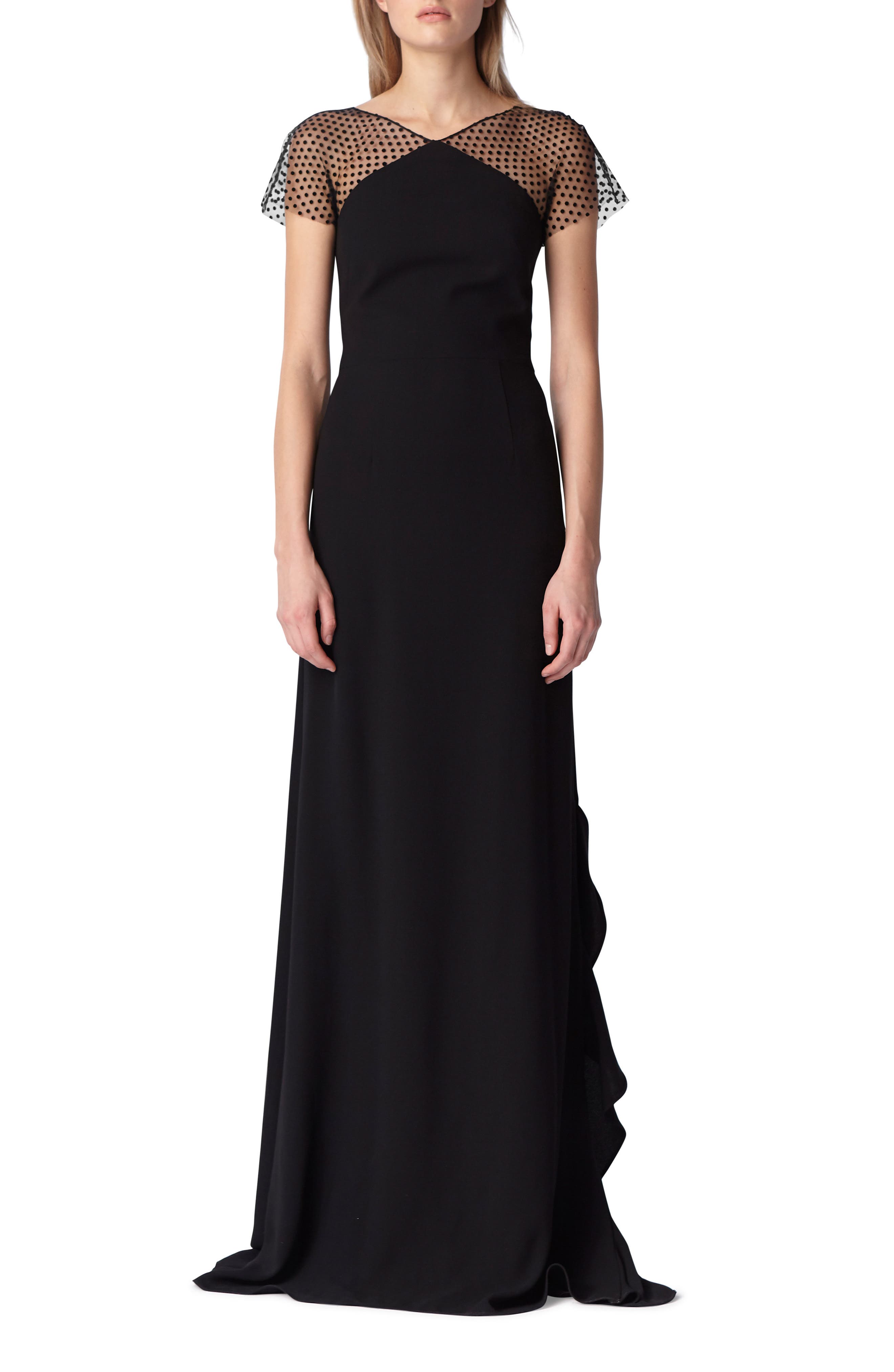 Ml Monique Lhuillier Swiss Dot & Crepe Gown