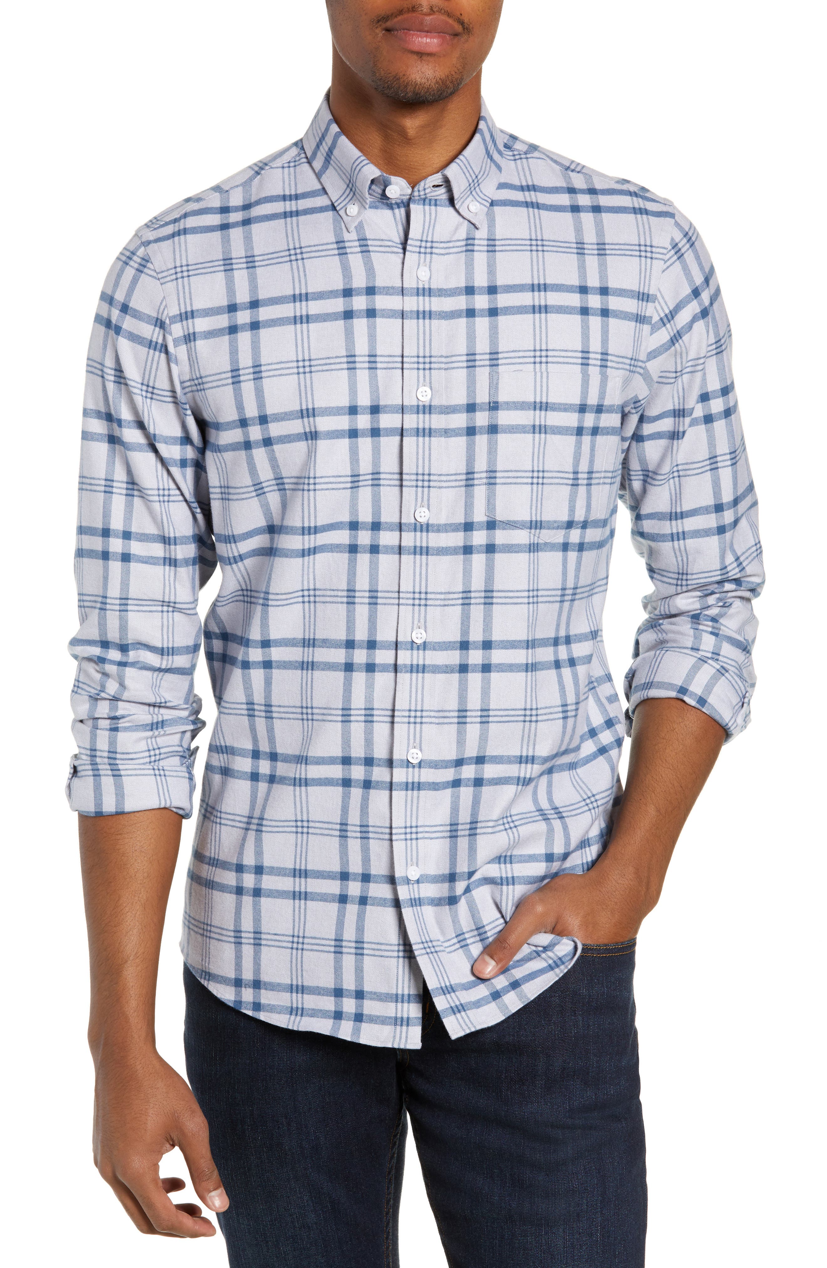 Nordstrom Shop Plaid Sport Shirt, Grey