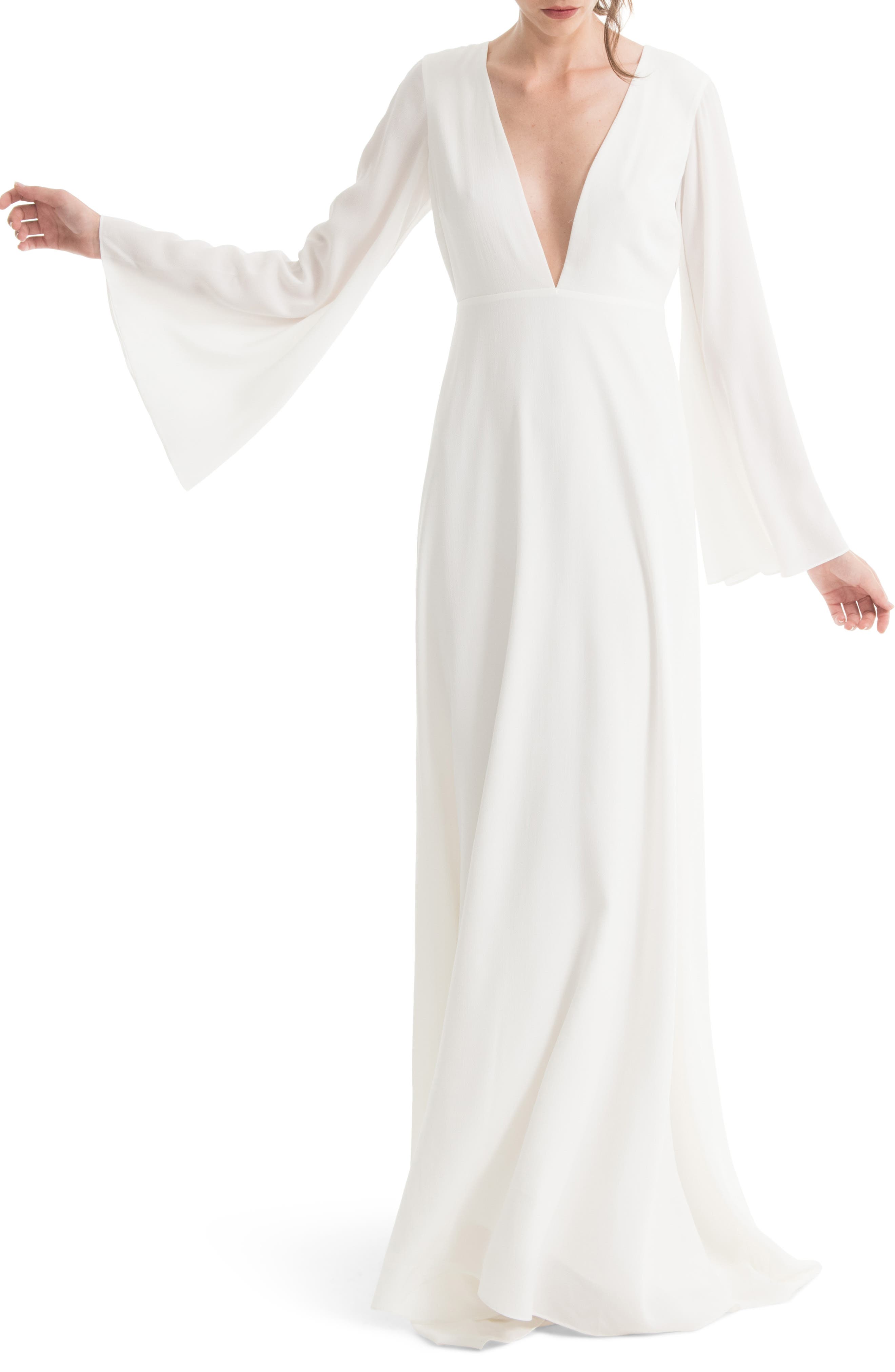 Joanna August Stevie Bell Sleeve A-Line Gown, White