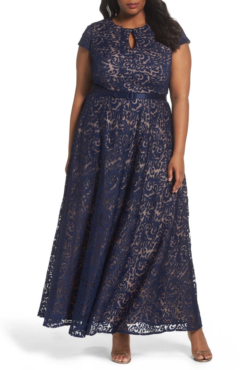 Alex Evenings Belted Lace A-Line Gown (Plus Size) | Nordstrom