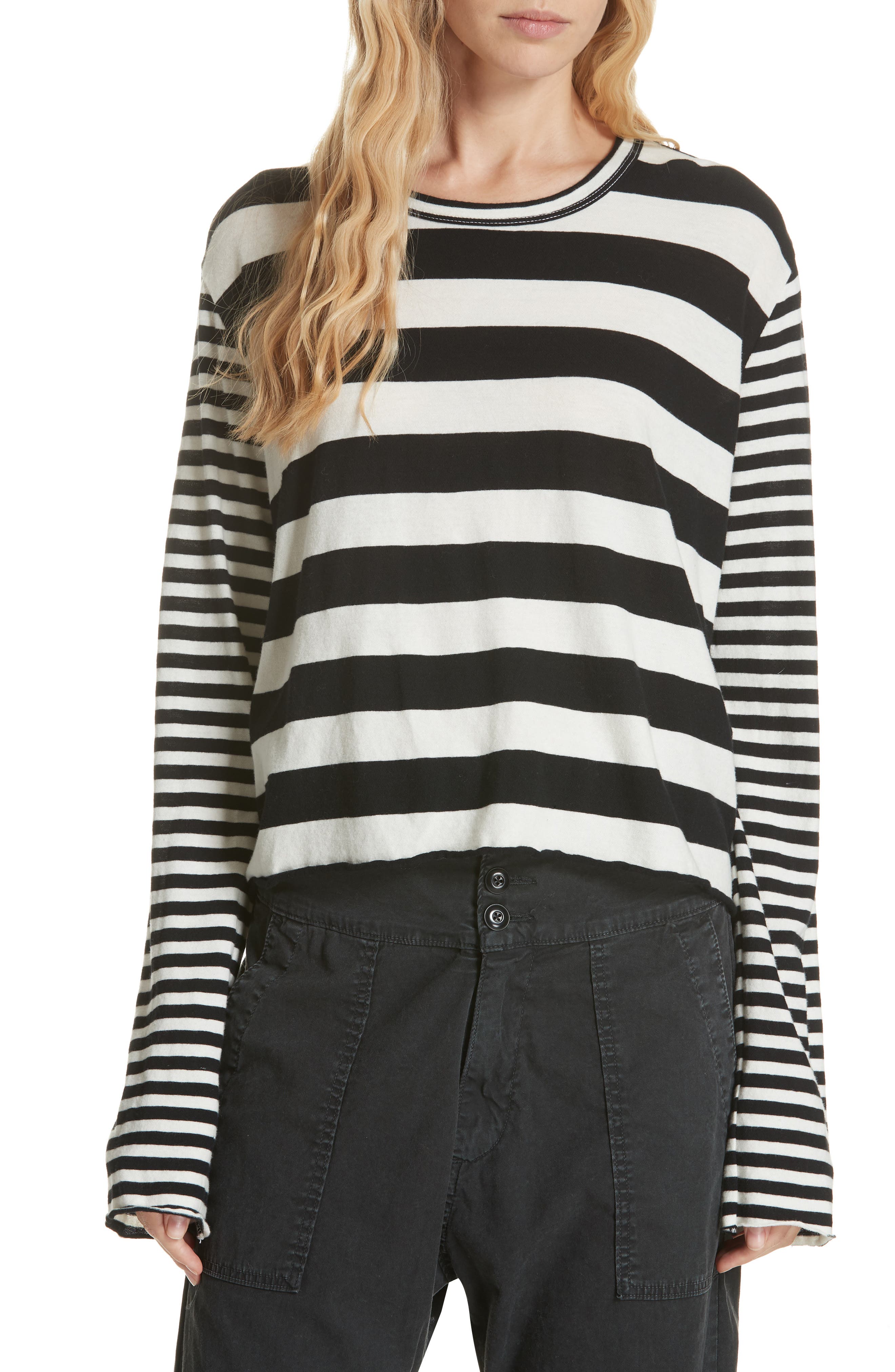 The Great. Stripe Crop Tee, Black