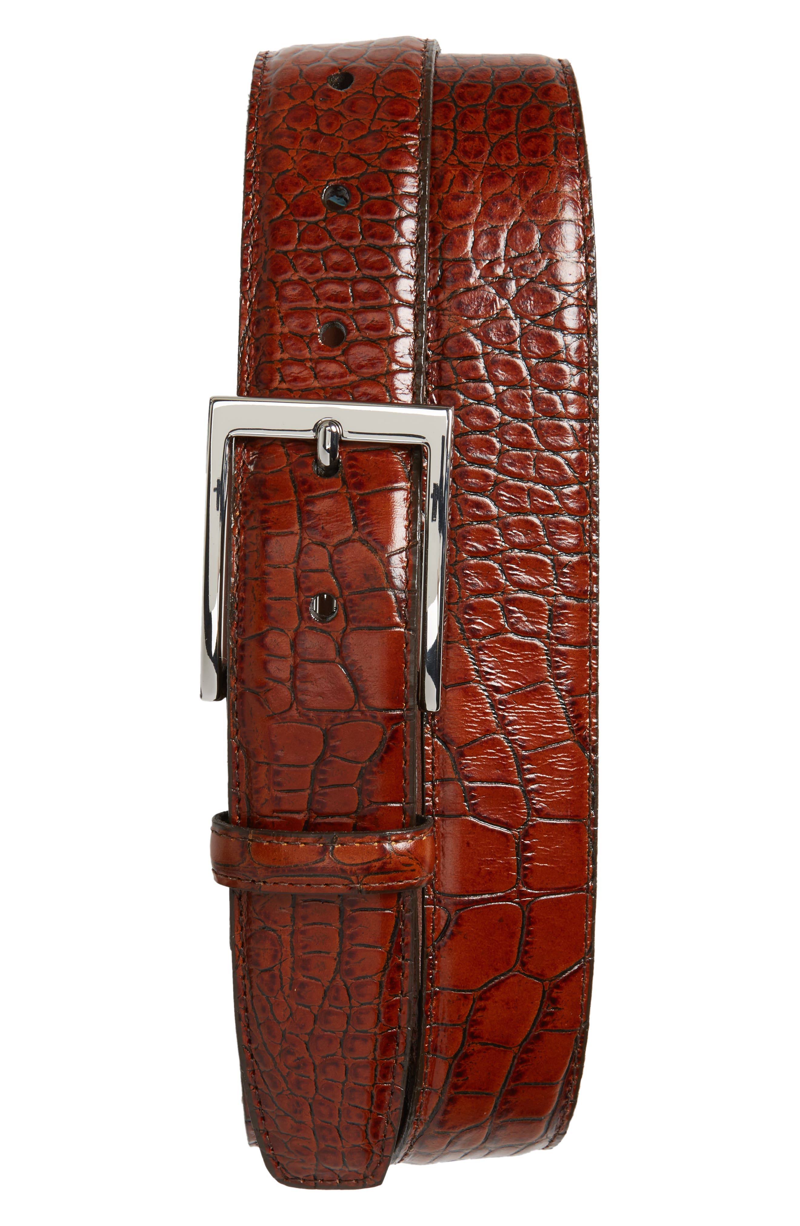 Torino Belts Gator Grain Embossed Leather Belt, Cognac
