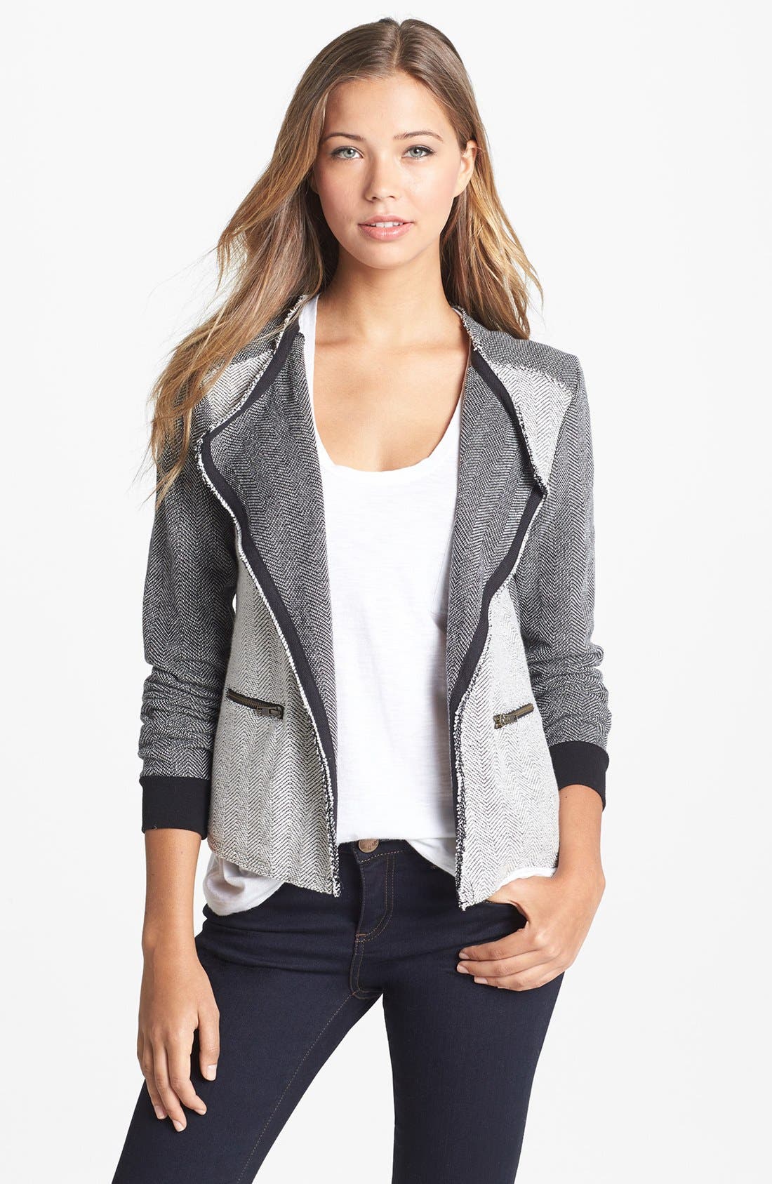 Caslon® Herringbone Pattern Knit Jacket (Regular & Petite) Nordstrom