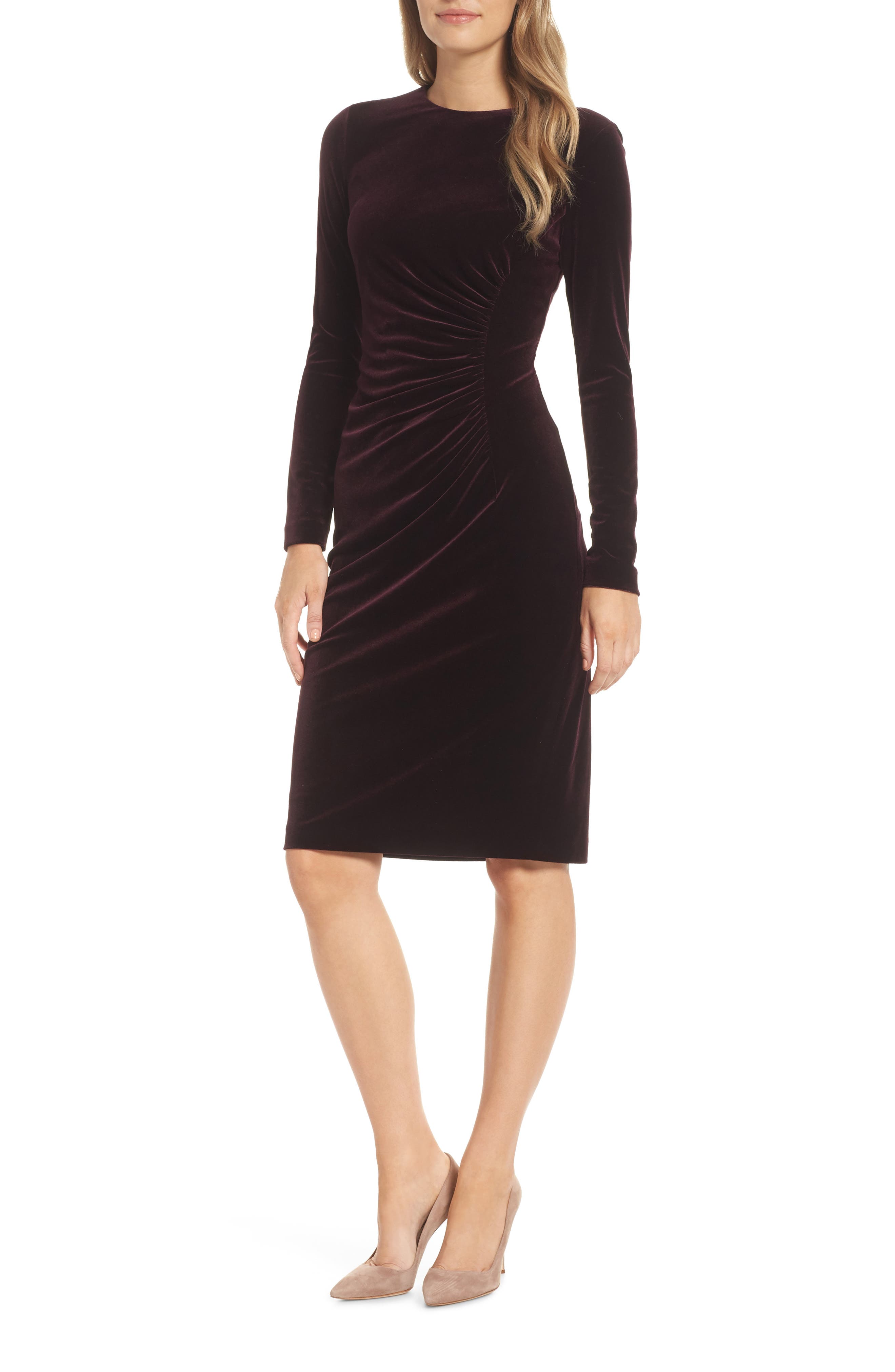 Petite Harper Rose Long Sleeve Body-Con Dress, Burgundy