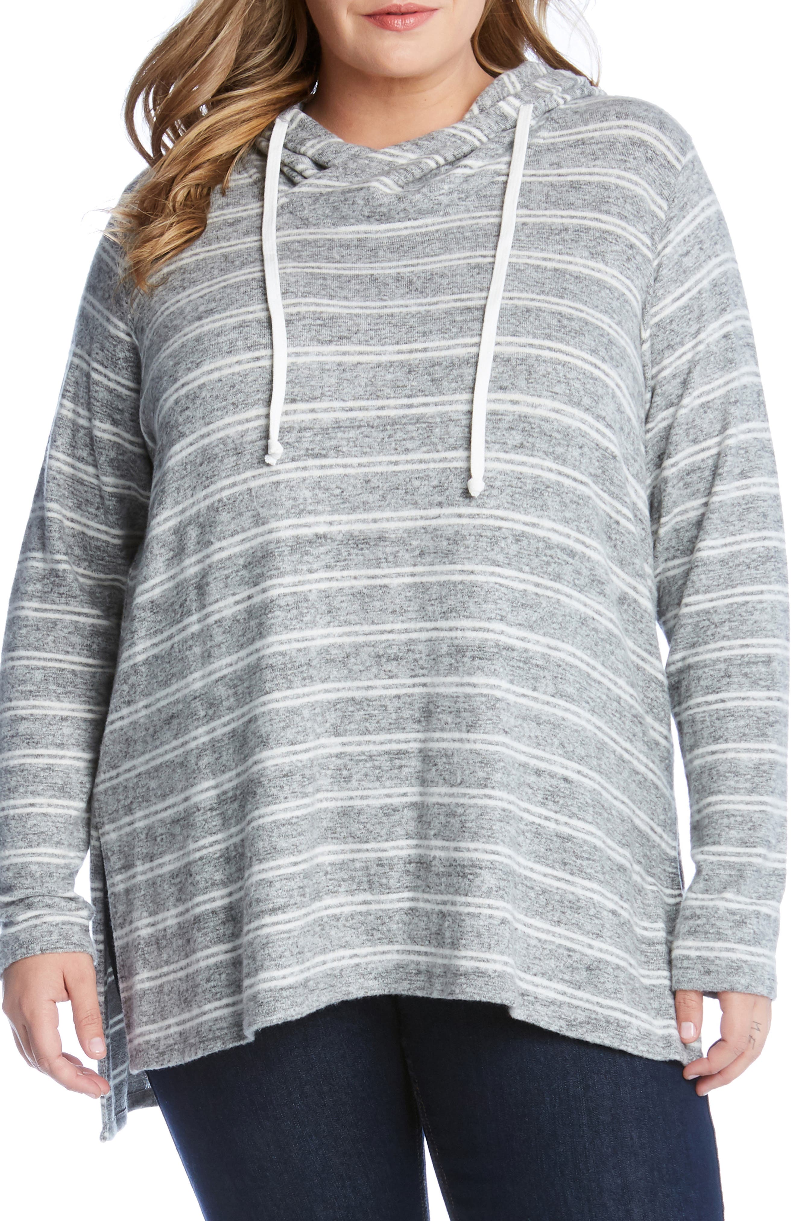 Plus Size Karen Kane Stripe Hoodie, Beige