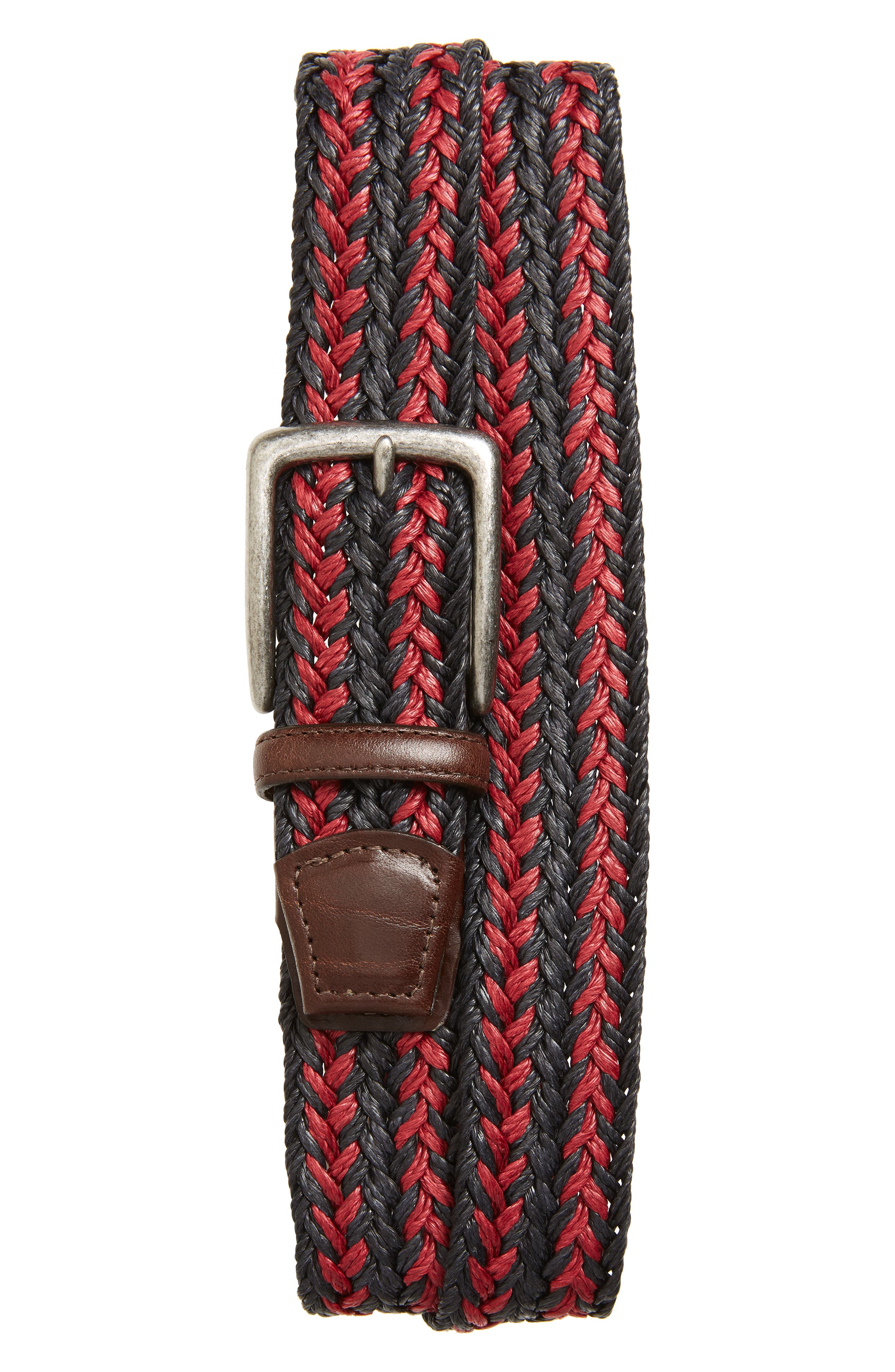 Torino Woven Linen Belt, Navy/ Red