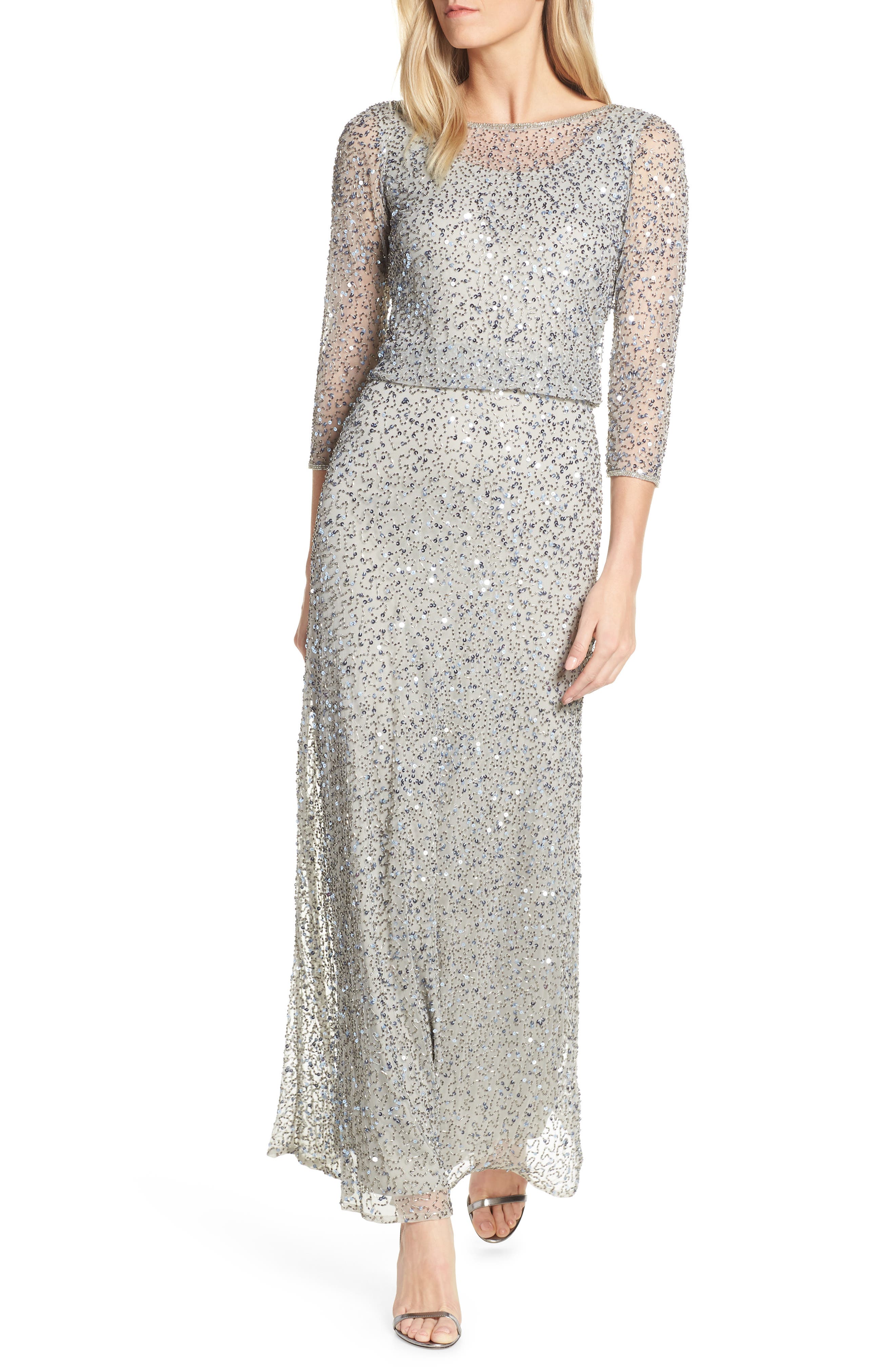 Petite Pisarro Nights Embellished Blouson Evening Dress, Metallic