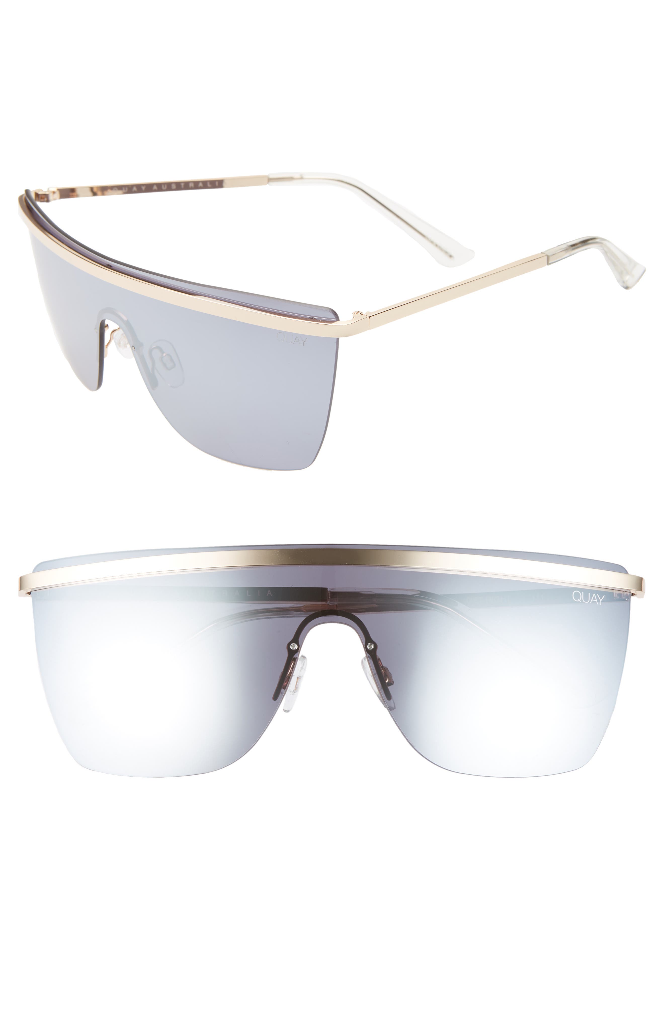 Quay Sunglasses X JLO GET RIGHT 54MM FLAT TOP SHIELD SUNGLASSES - GOLD / SILVER