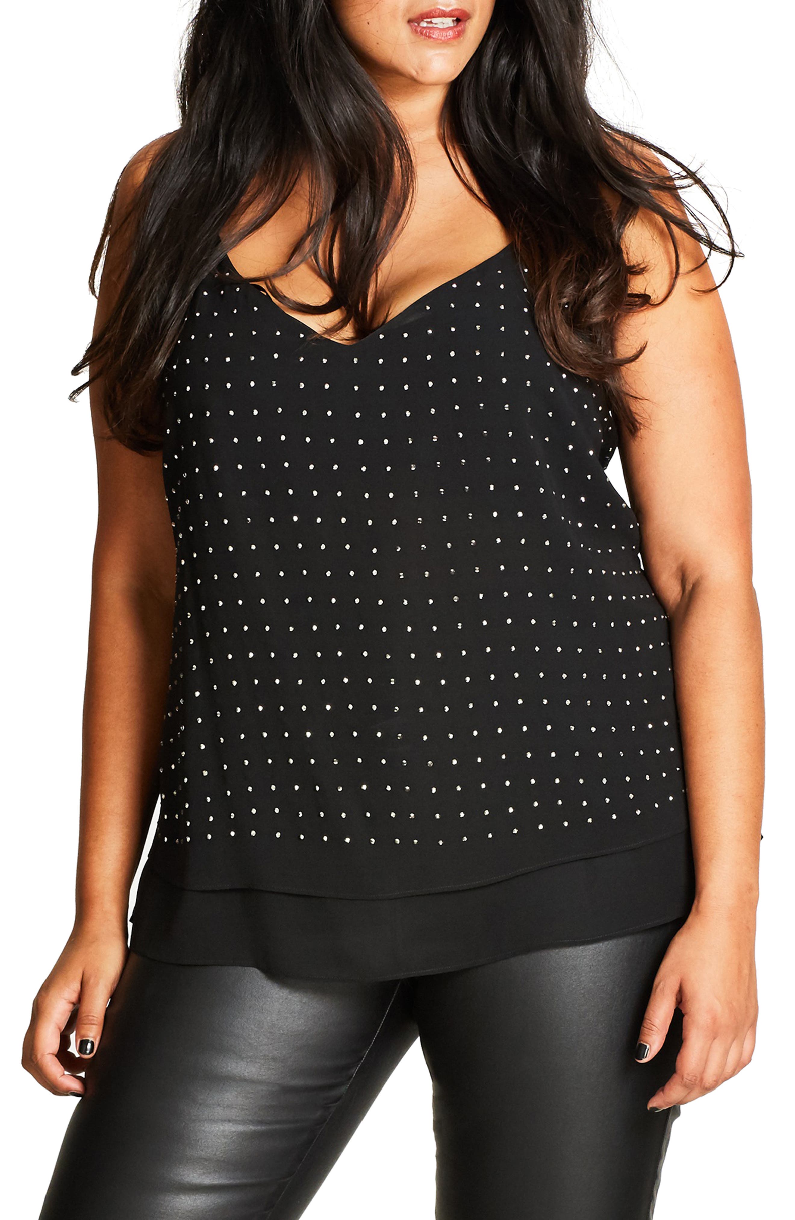 Plus Size City Chic Strappy Nailhead Cami, Black