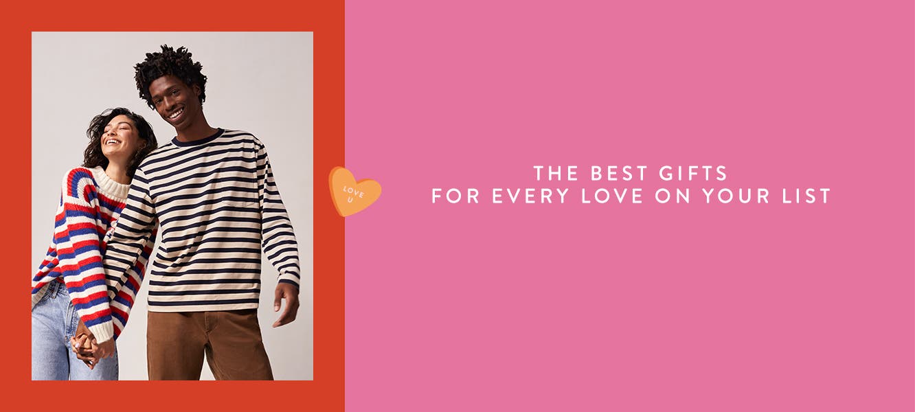 The Best Gifts for Every Love on Your List: a couple holding hands and wearing striped long-sleeve shirts.