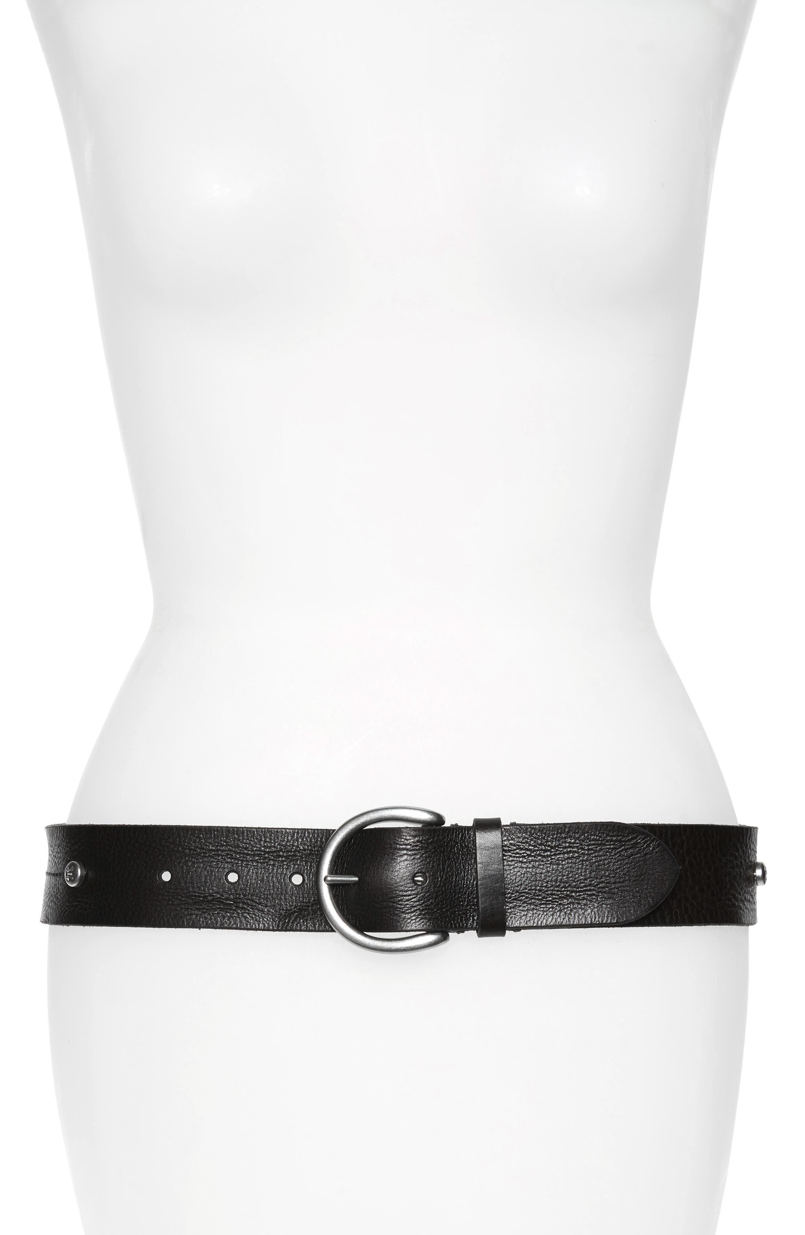 Frye Screw Rivet Leather Belt, Black