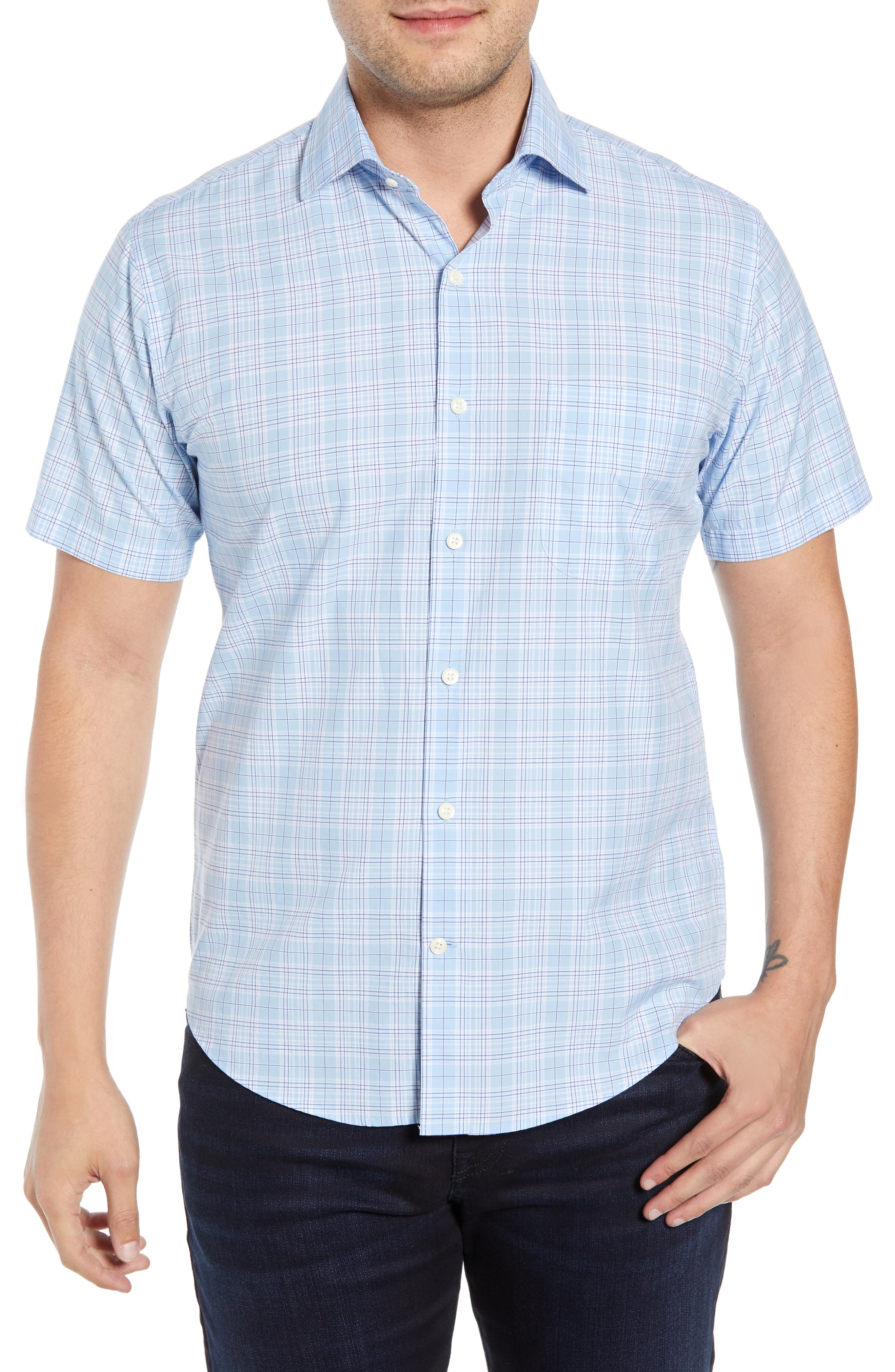 Peter Millar Piedmont Plaid Cotton Sport Shirt, Blue