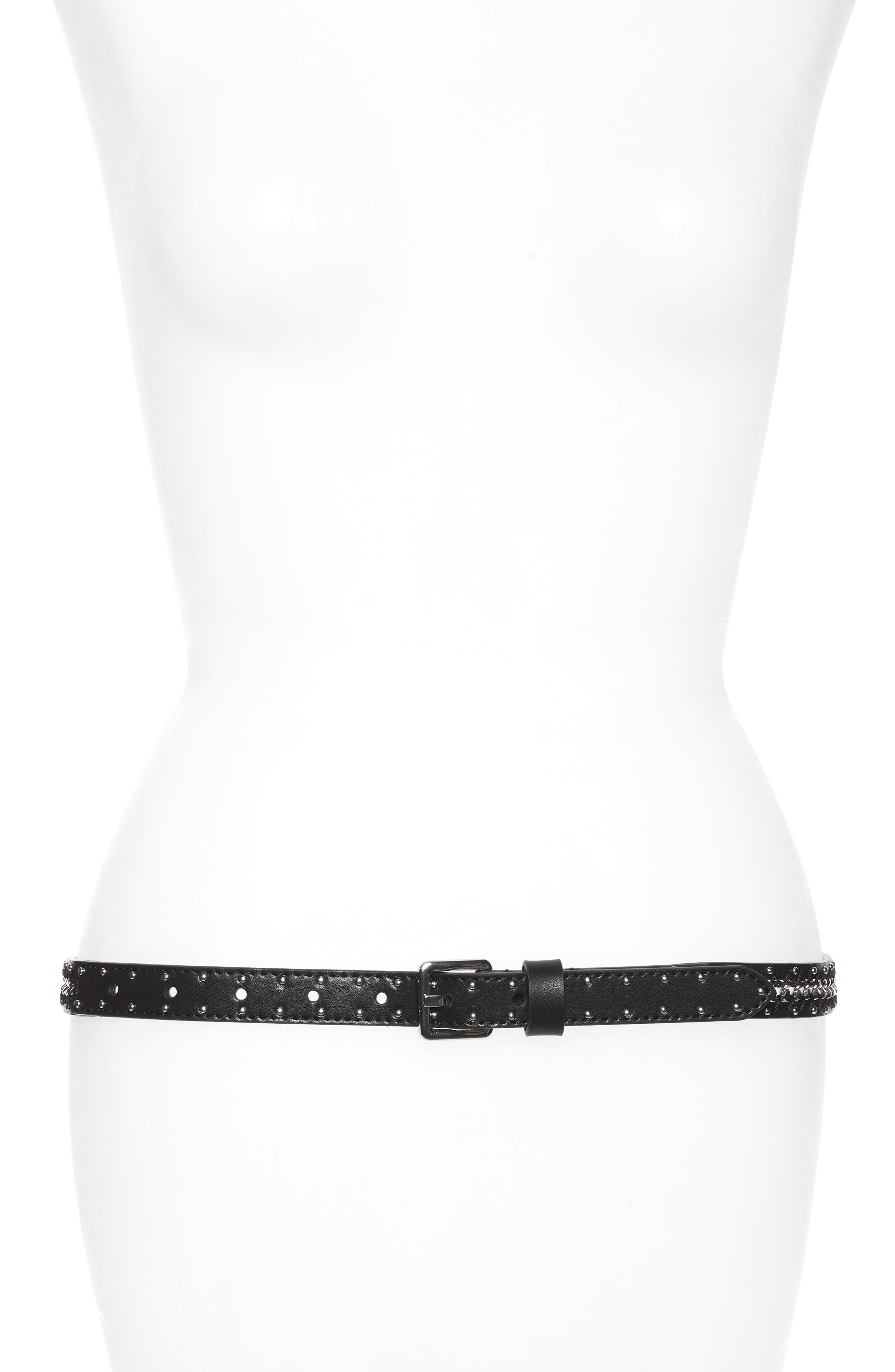 Rebecca Minkoff Studded Chain Inset Belt, Black / Pol Nickel